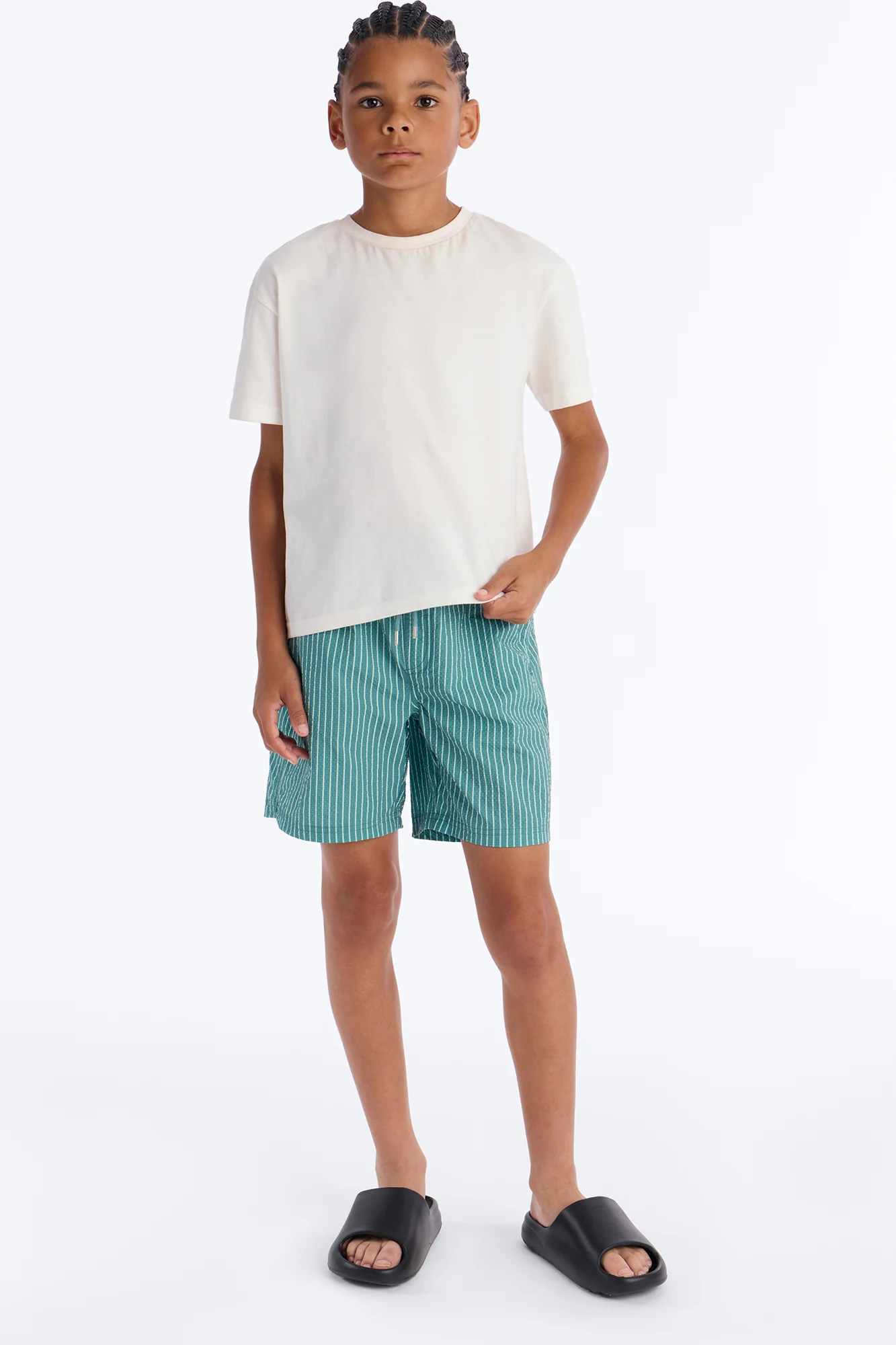 Mini Striped Relaxin' Seersucker Swim Trunk 6″ Trunk - Green - Image 2