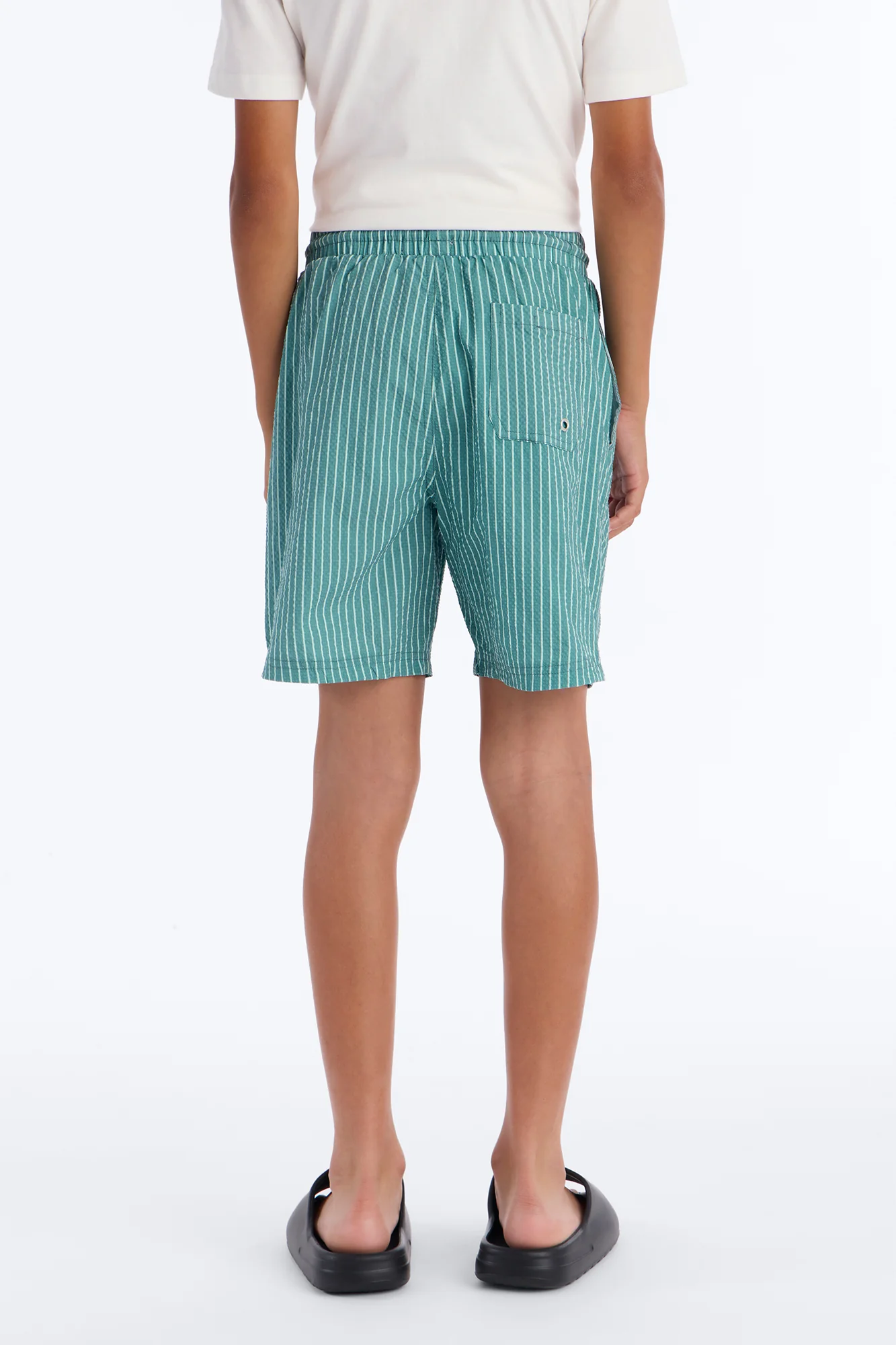 Mini Striped Relaxin' Seersucker Swim Trunk 6″ Trunk - Green - Image 3