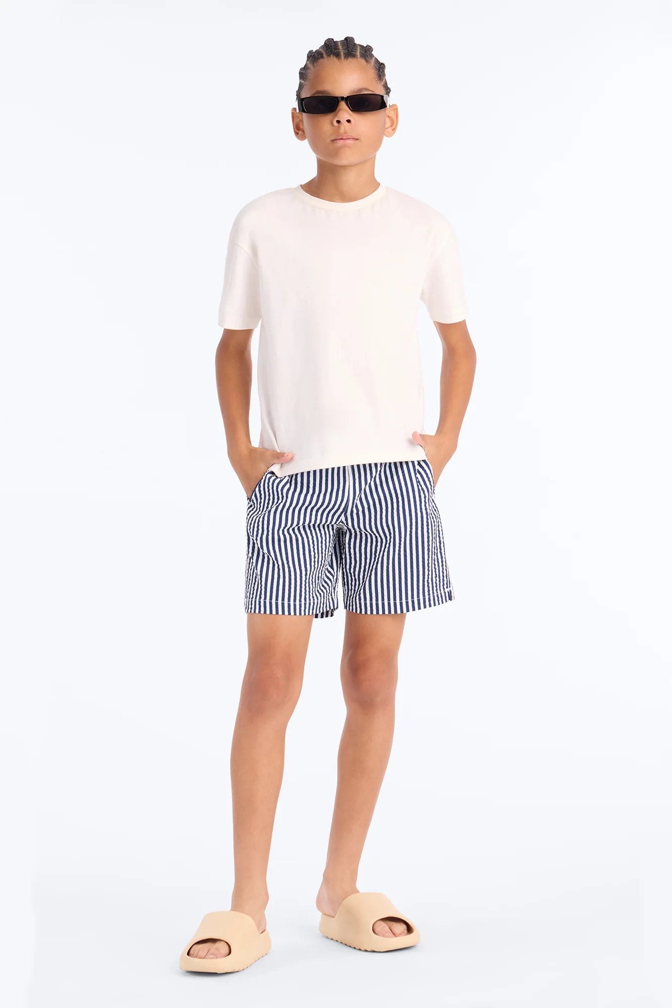 Mini Striped Resort Seersucker Swim Short Trunk - Navy - Image 2
