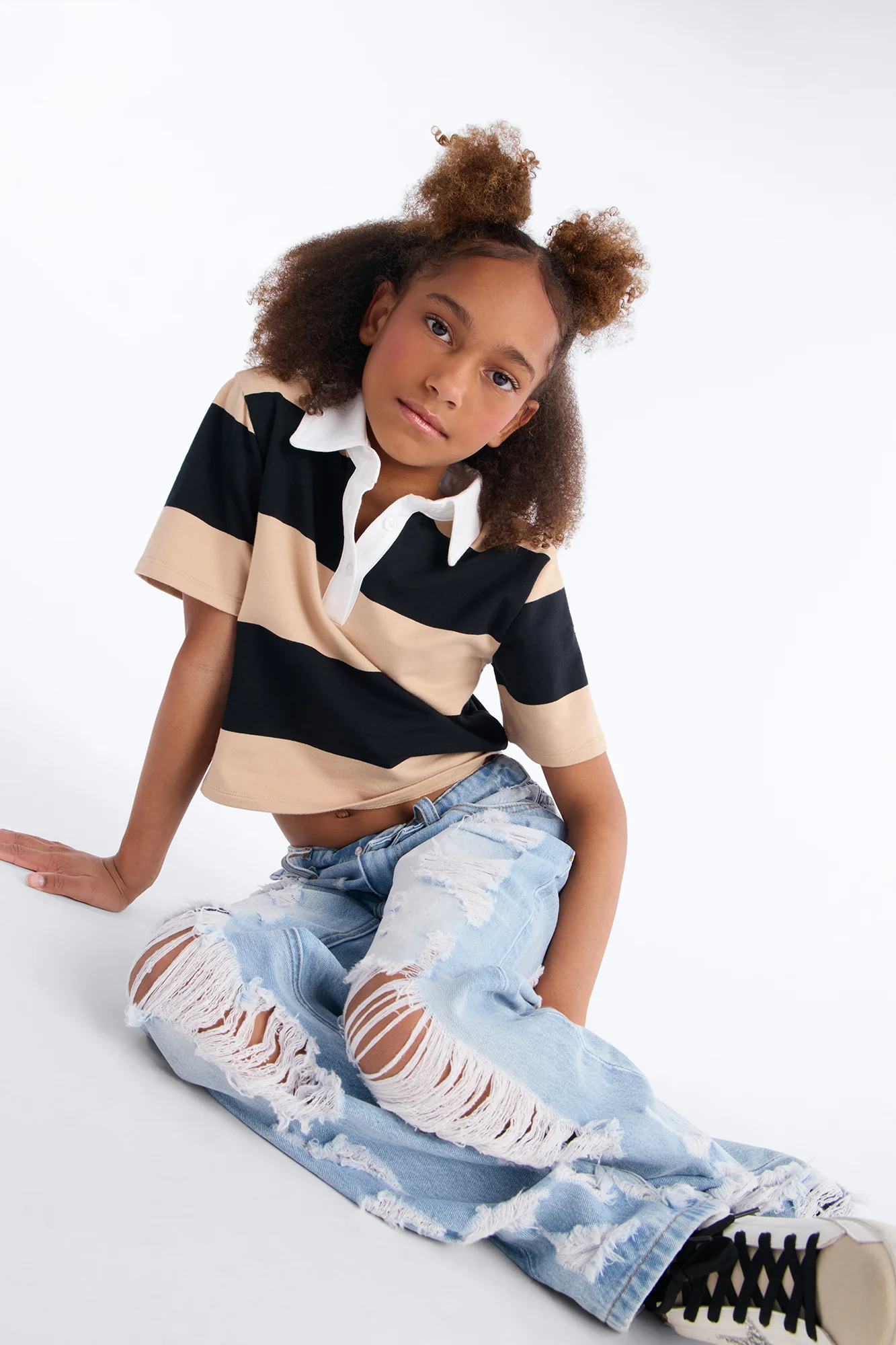Mini Summer Fling Destroyed Foldover Baggy Jean - Light Wash