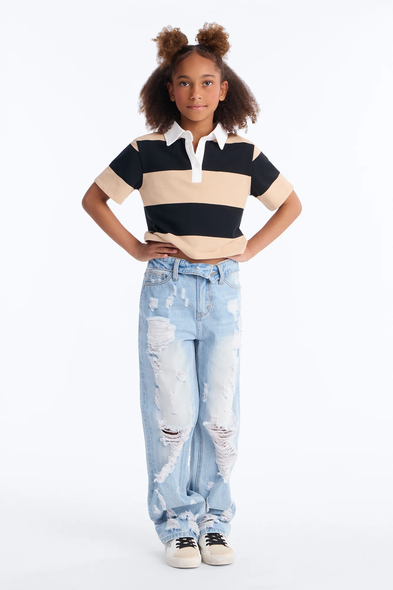 Mini Summer Fling Destroyed Foldover Baggy Jean - Light Wash - Image 4