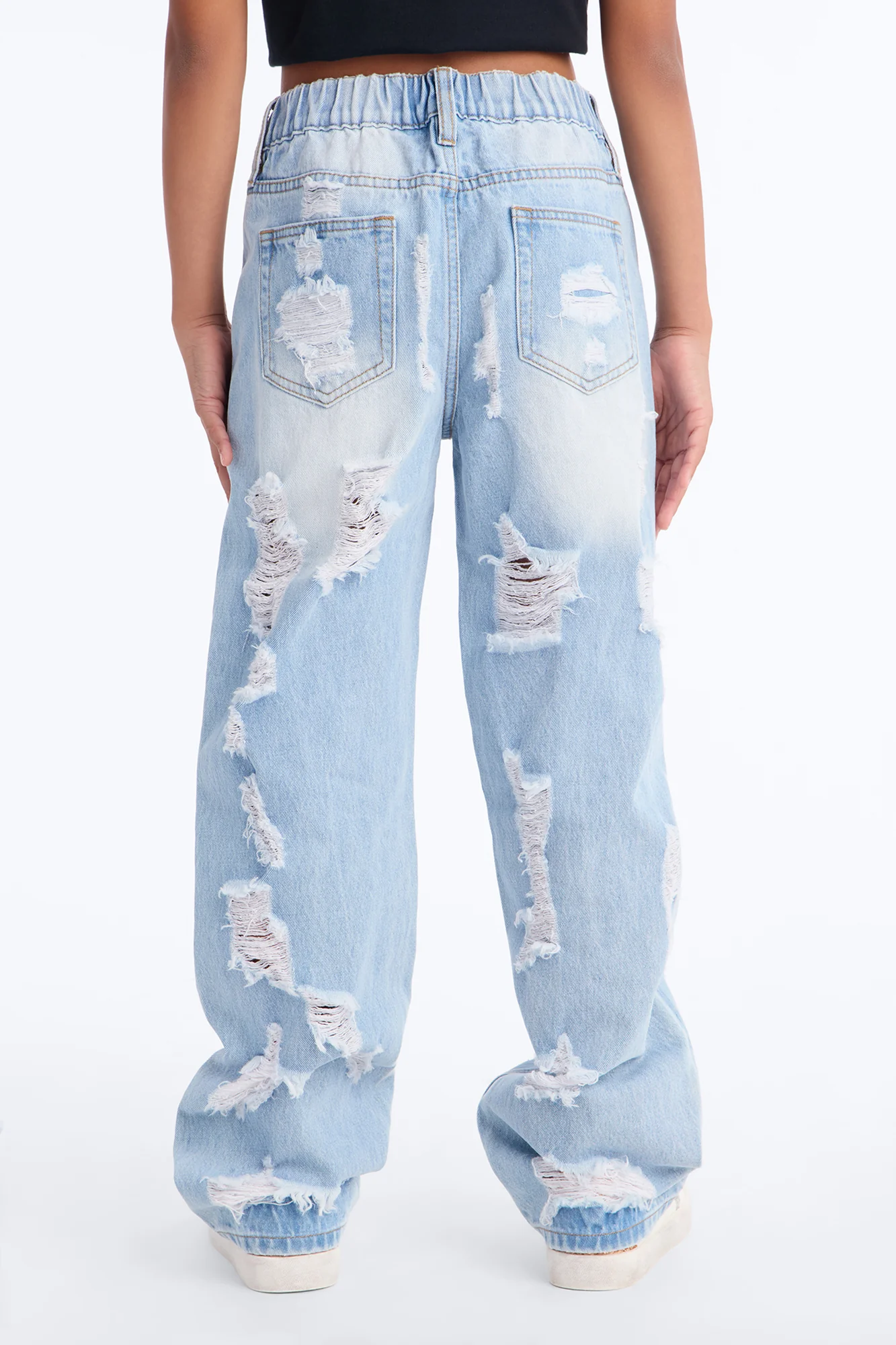 Mini Summer Fling Destroyed Foldover Baggy Jean - Light Wash - Image 6