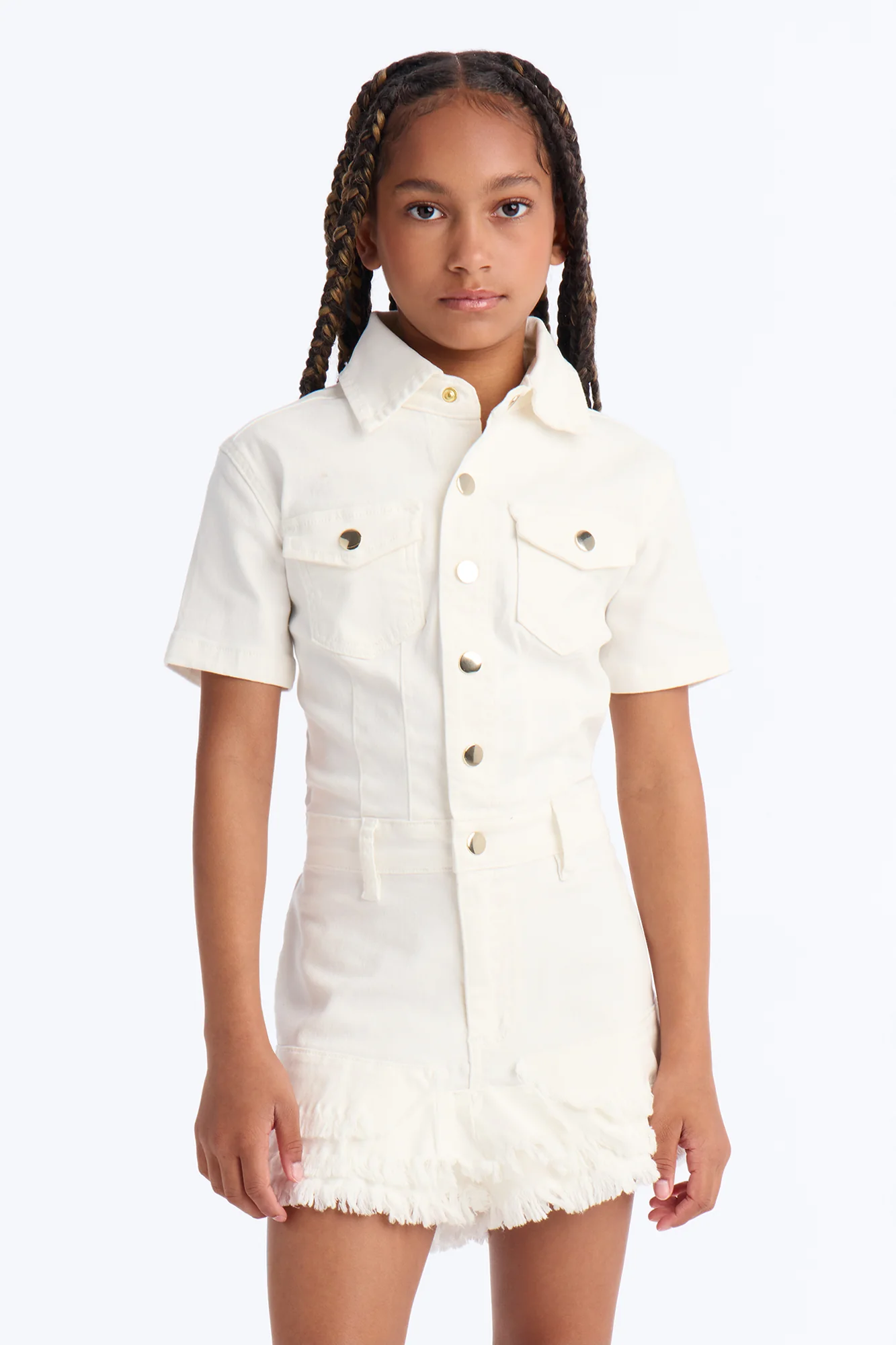 Mini Sweet Bliss Denim Romper - White - Image 2