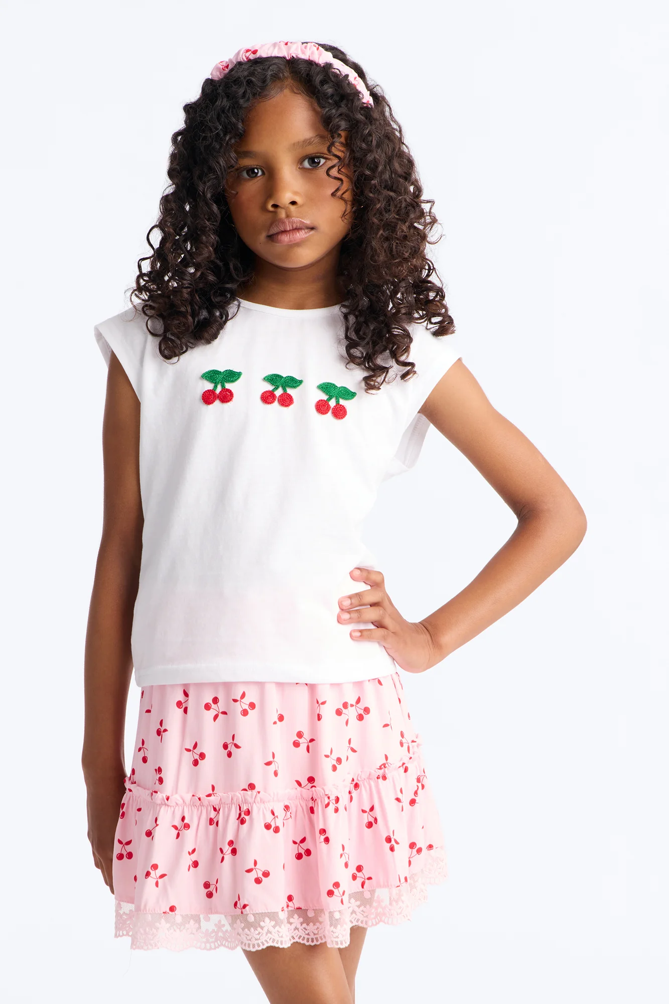 Mini Sweetie Pie Cherry Skirt Set - White/Pink - Image 2