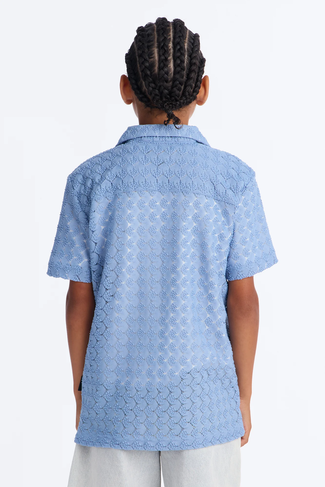 Mini Take The Leap Textured Button Down Shirt - Slate Blue - Image 4