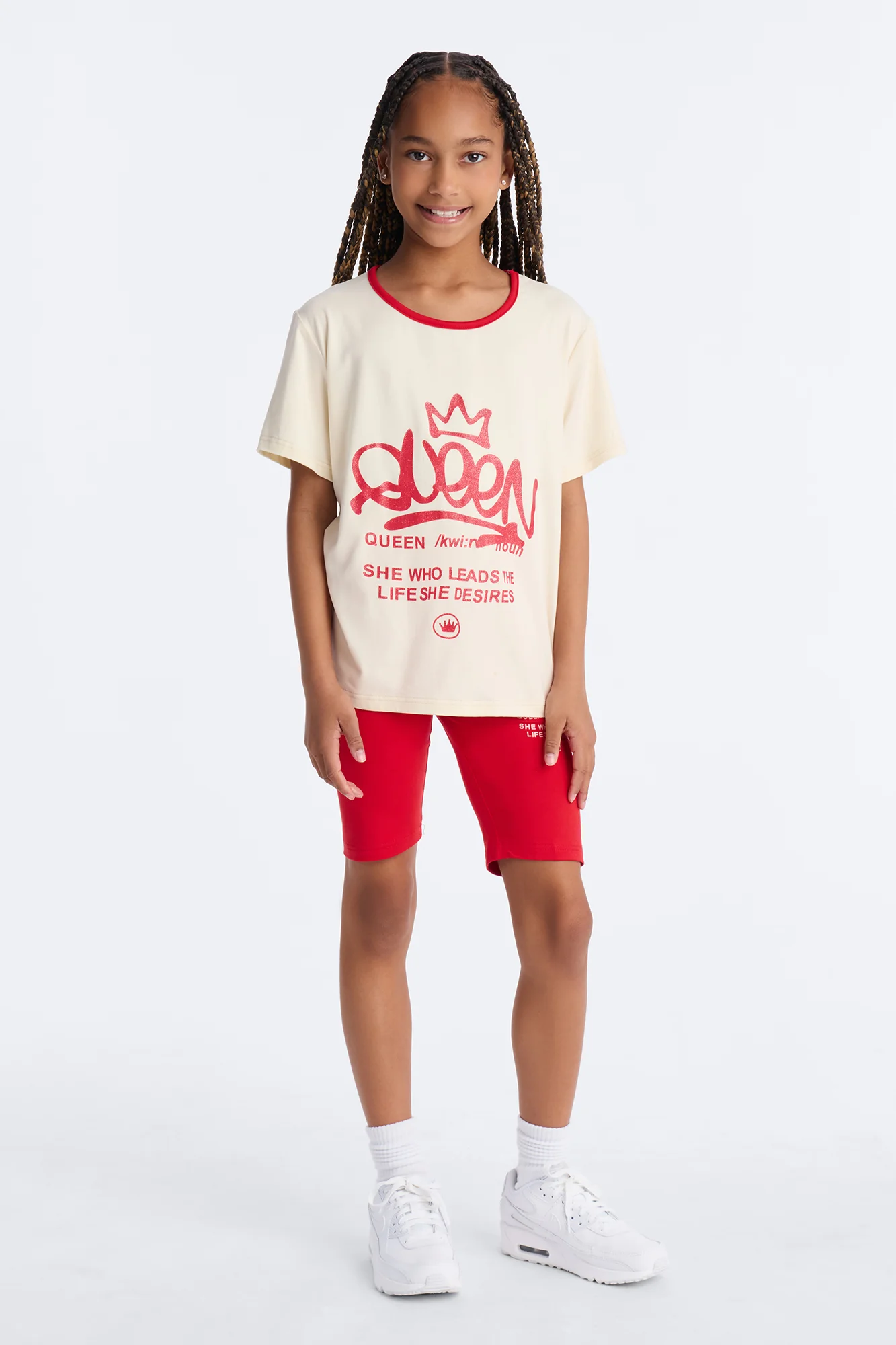 Mini The Queen Is Here Short Set - White/combo
