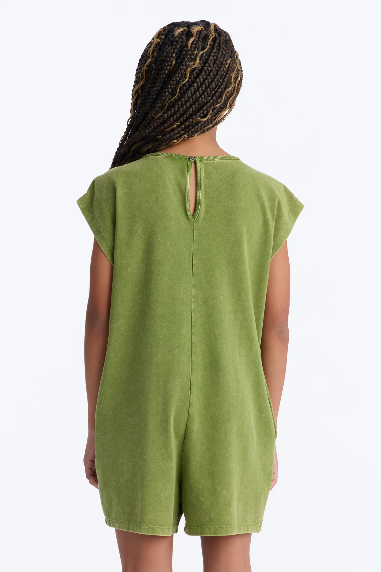 Mini The Washed Cap Sleeve Romper - Sage - Image 3