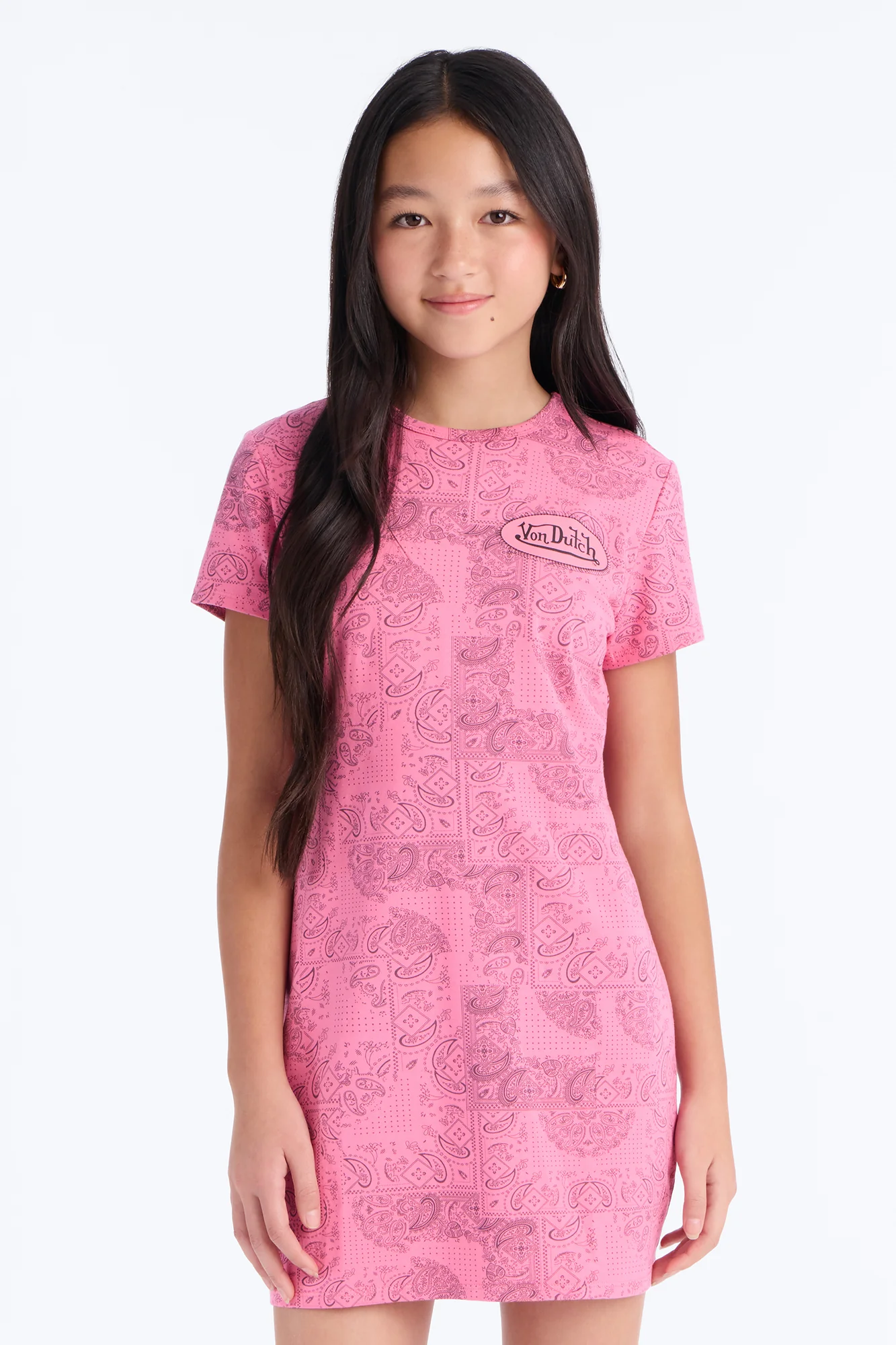 Mini Von Dutch Paisley TShirt Dress - Pink - Image 2