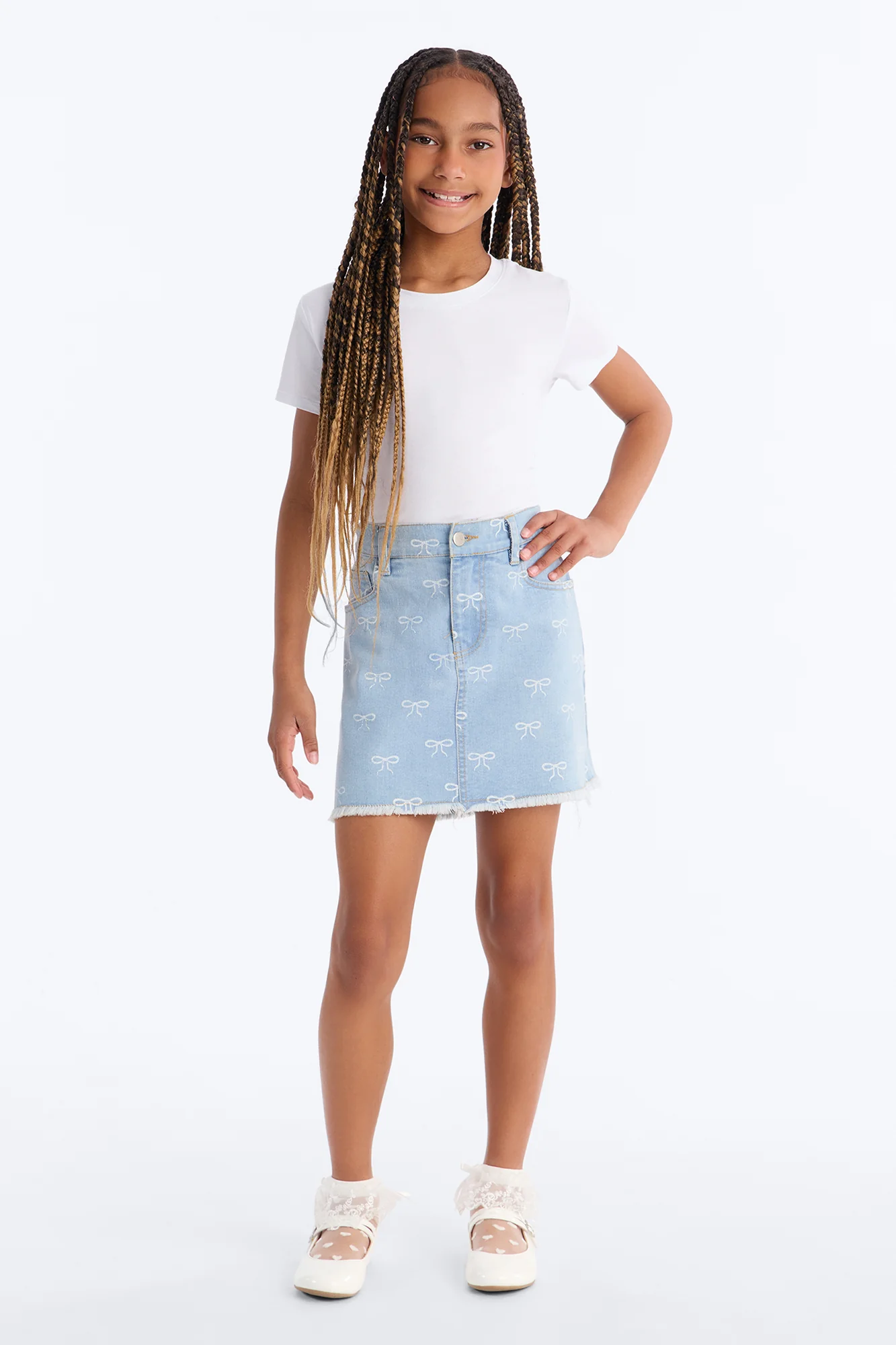 Mini Wonderful Bows Denim Skirt - Medium Wash