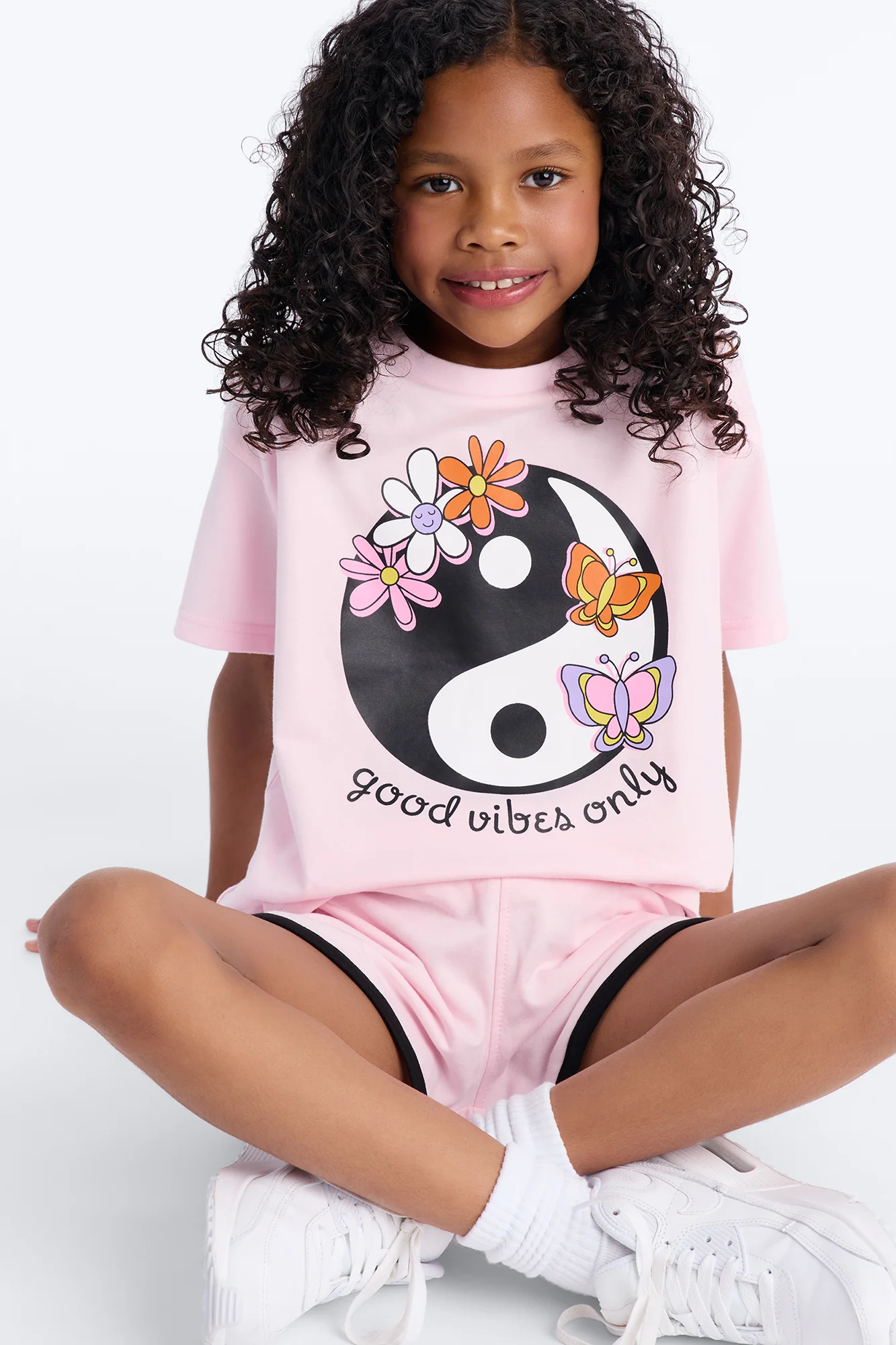 Mini Yin Yang Good Vibes Short Set - Pink