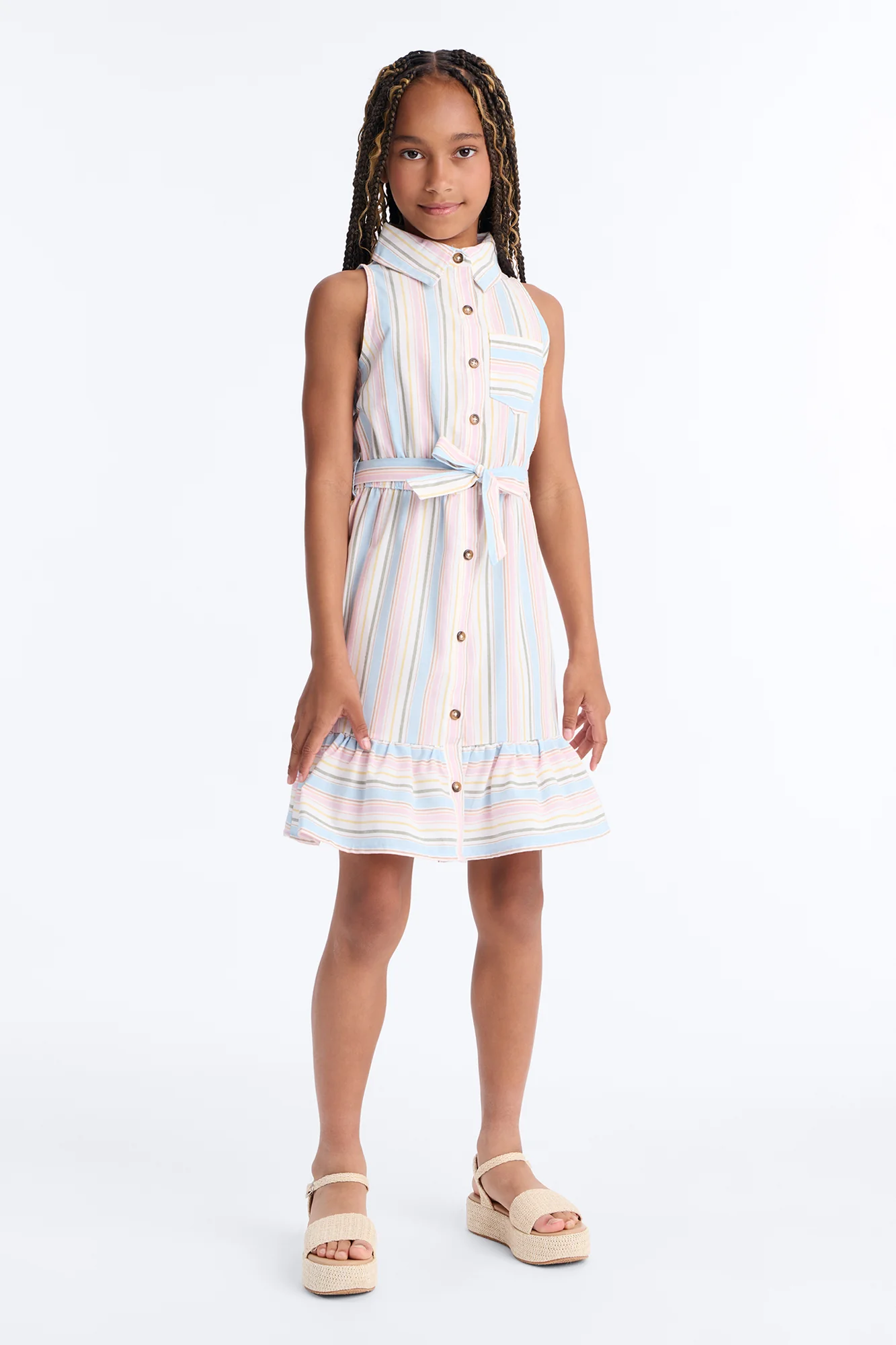 Mini You Are My Sunshine Sleeveless Shirt Dress - Multi Color