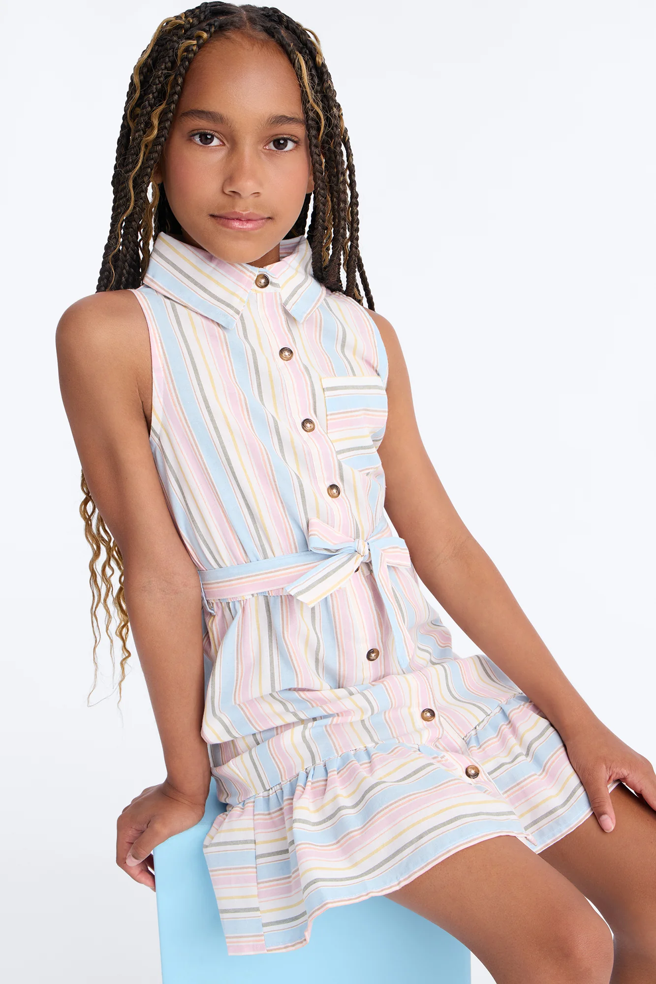 Mini You Are My Sunshine Sleeveless Shirt Dress - Multi Color - Image 2
