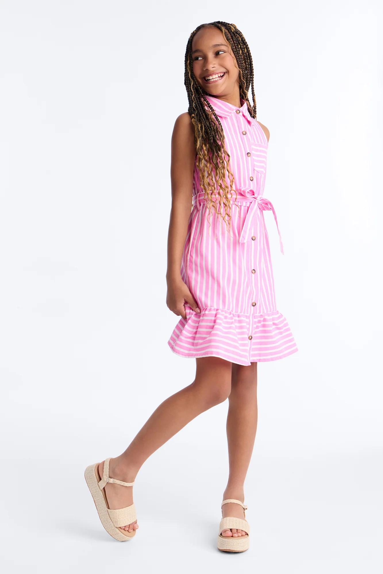 Mini You Are My Sunshine Sleeveless Shirt Dress - Pink/combo