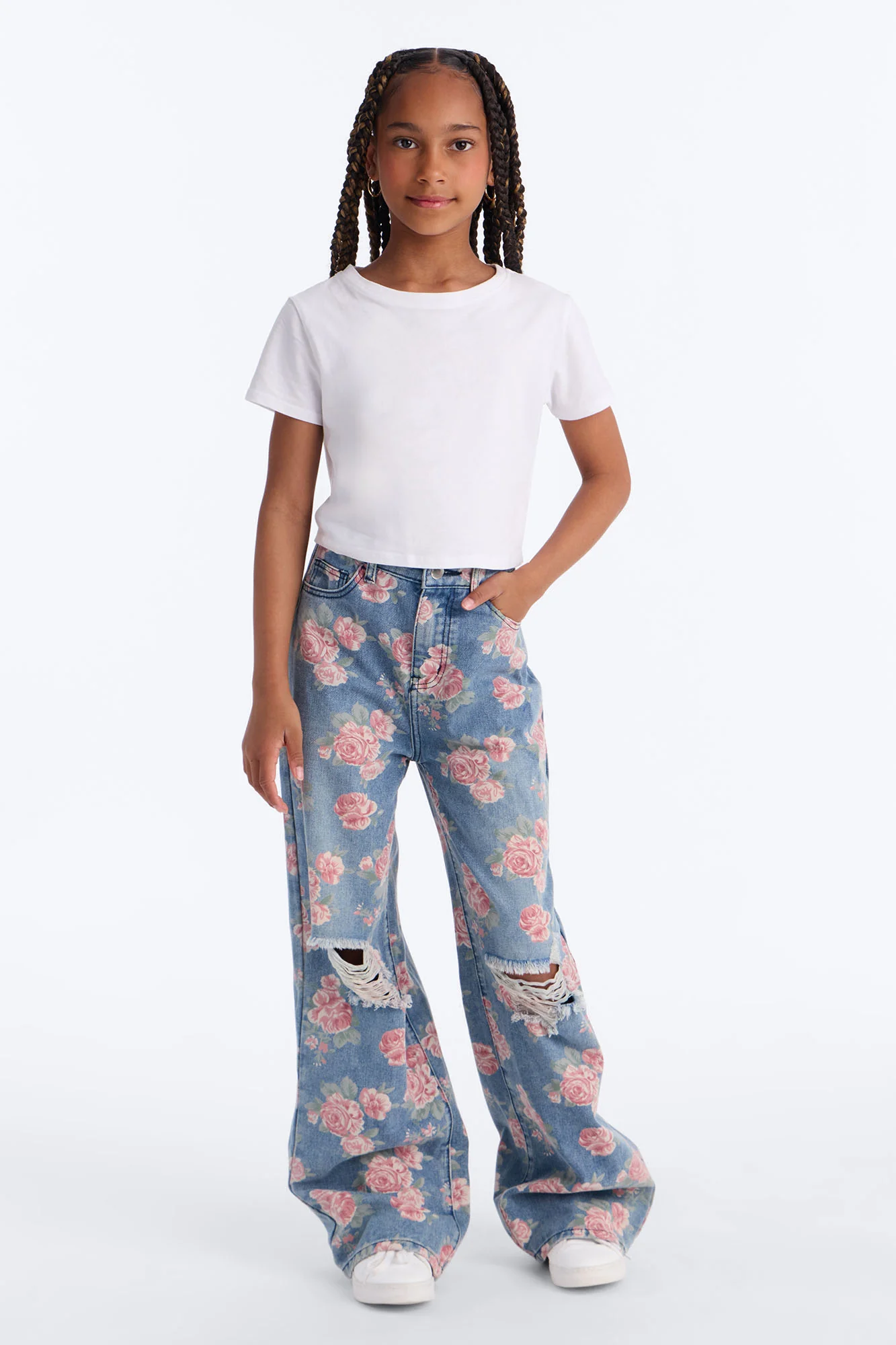 Mini You Grow Girl Ripped Wide Leg Jeans - Vintage Wash