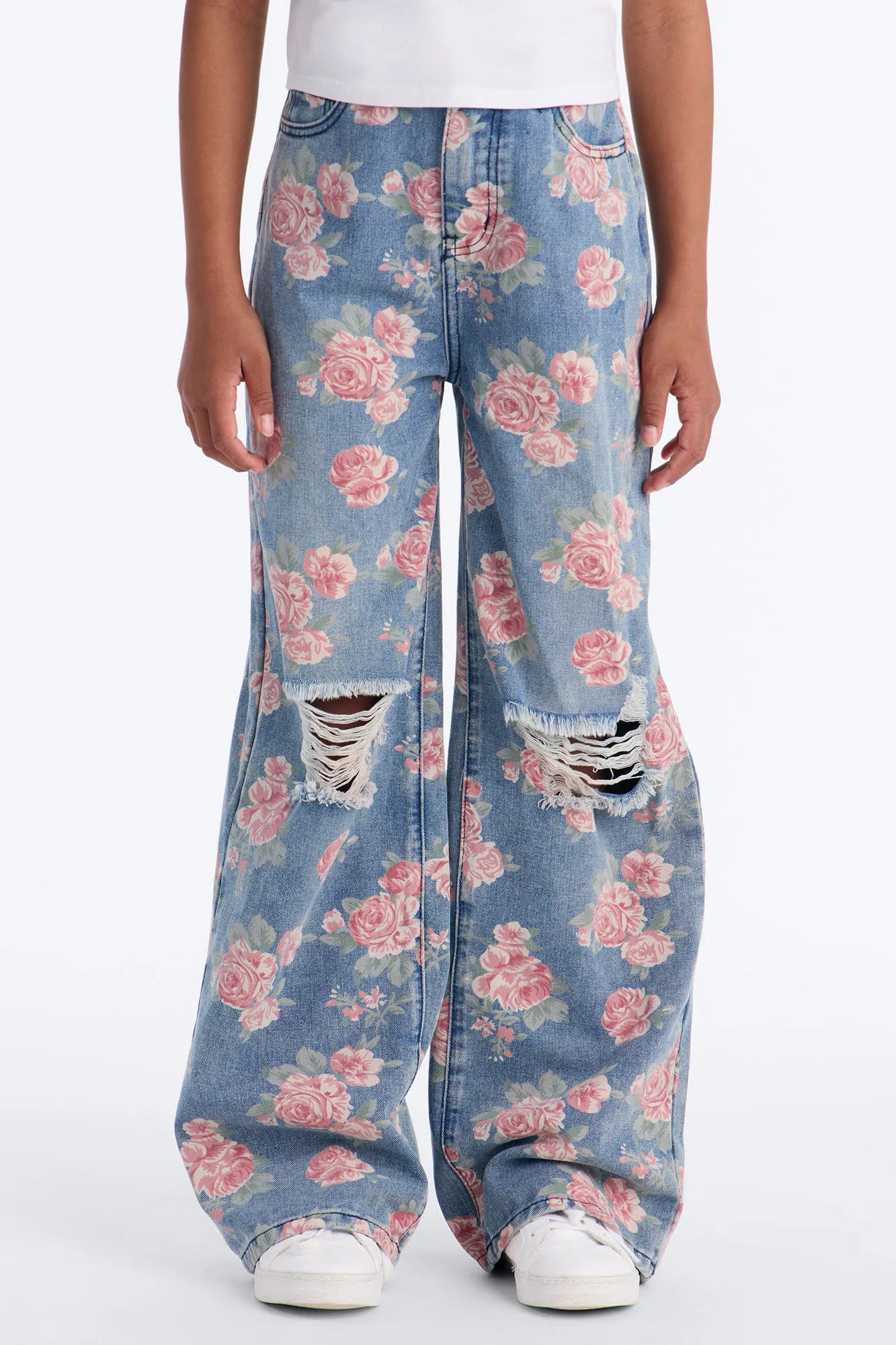 Mini You Grow Girl Ripped Wide Leg Jeans - Vintage Wash - Image 2
