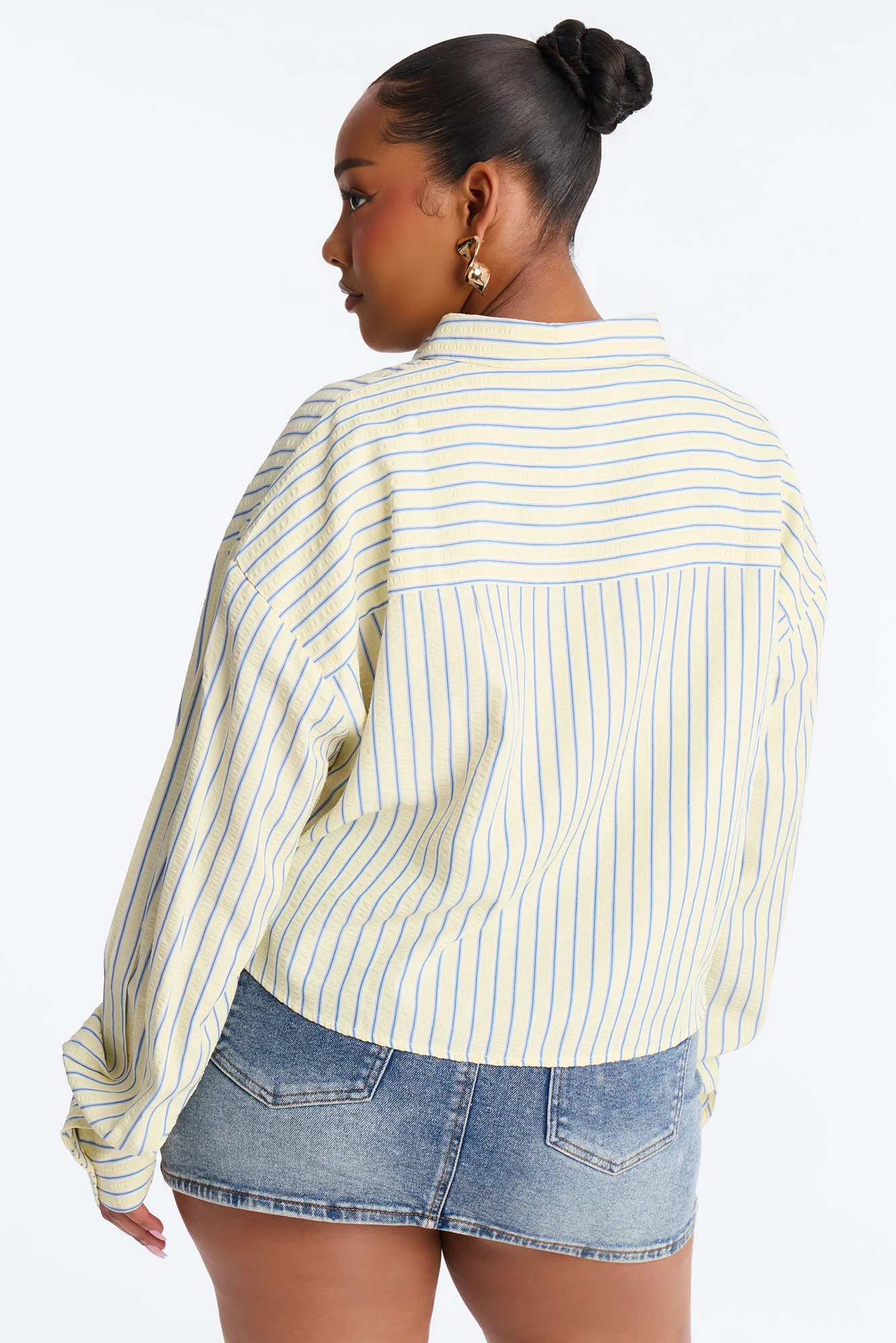 Minimal Effort Cropped Pinstripe Shirt - Butter Yellow - Image 7
