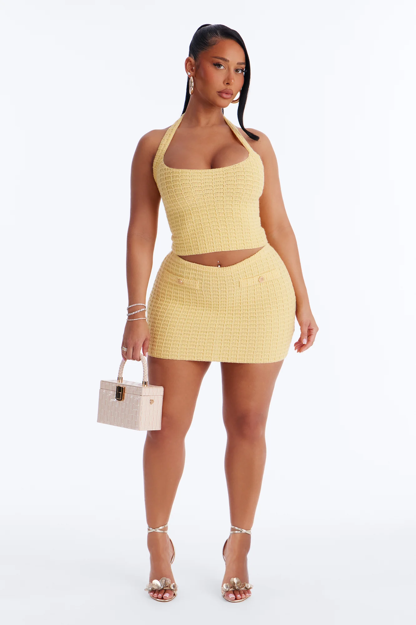 Minimal Effort Sweater Halter Top - Butter Yellow