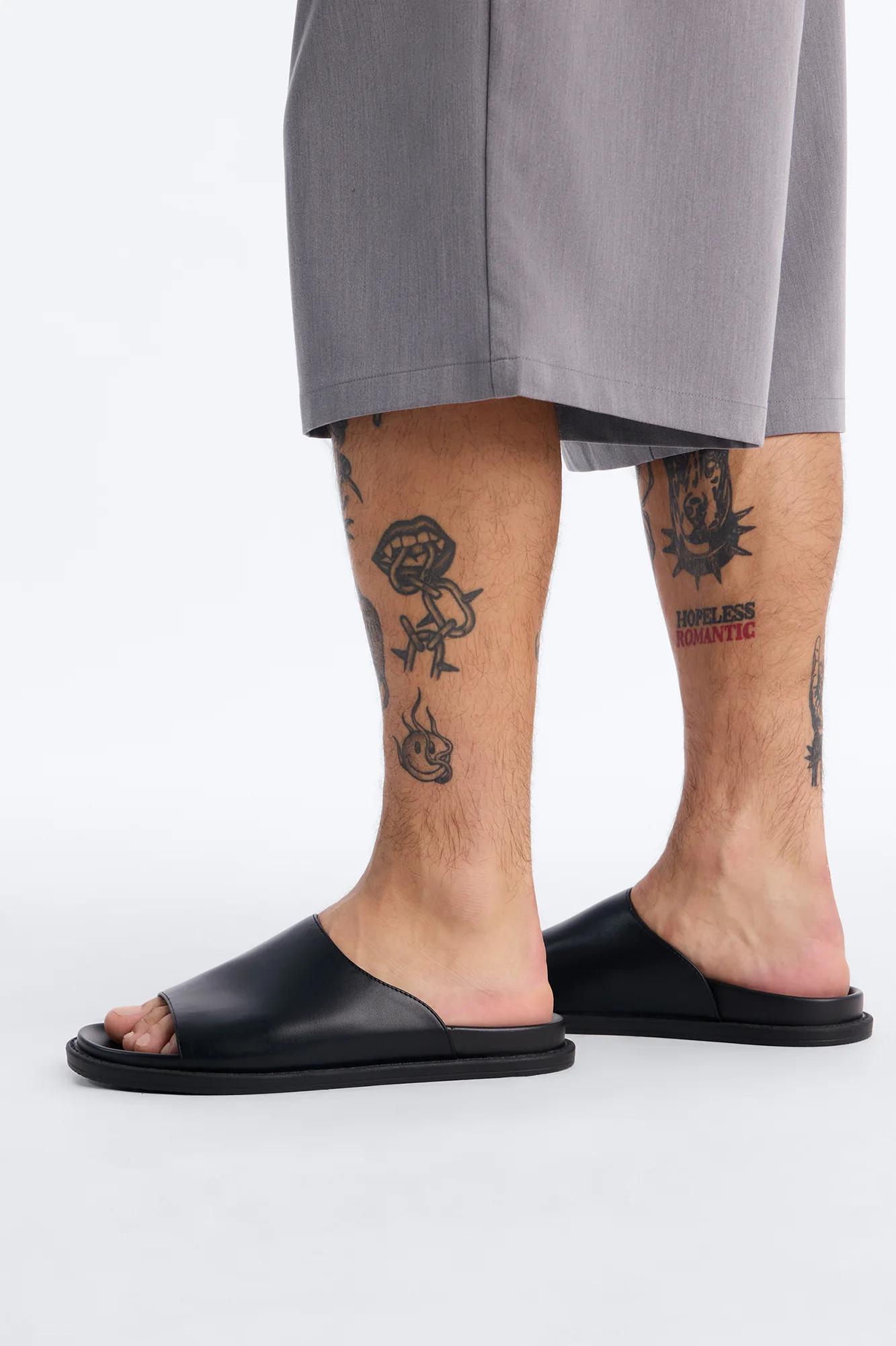 Minimal Faux Leather Slip On Slide - Black