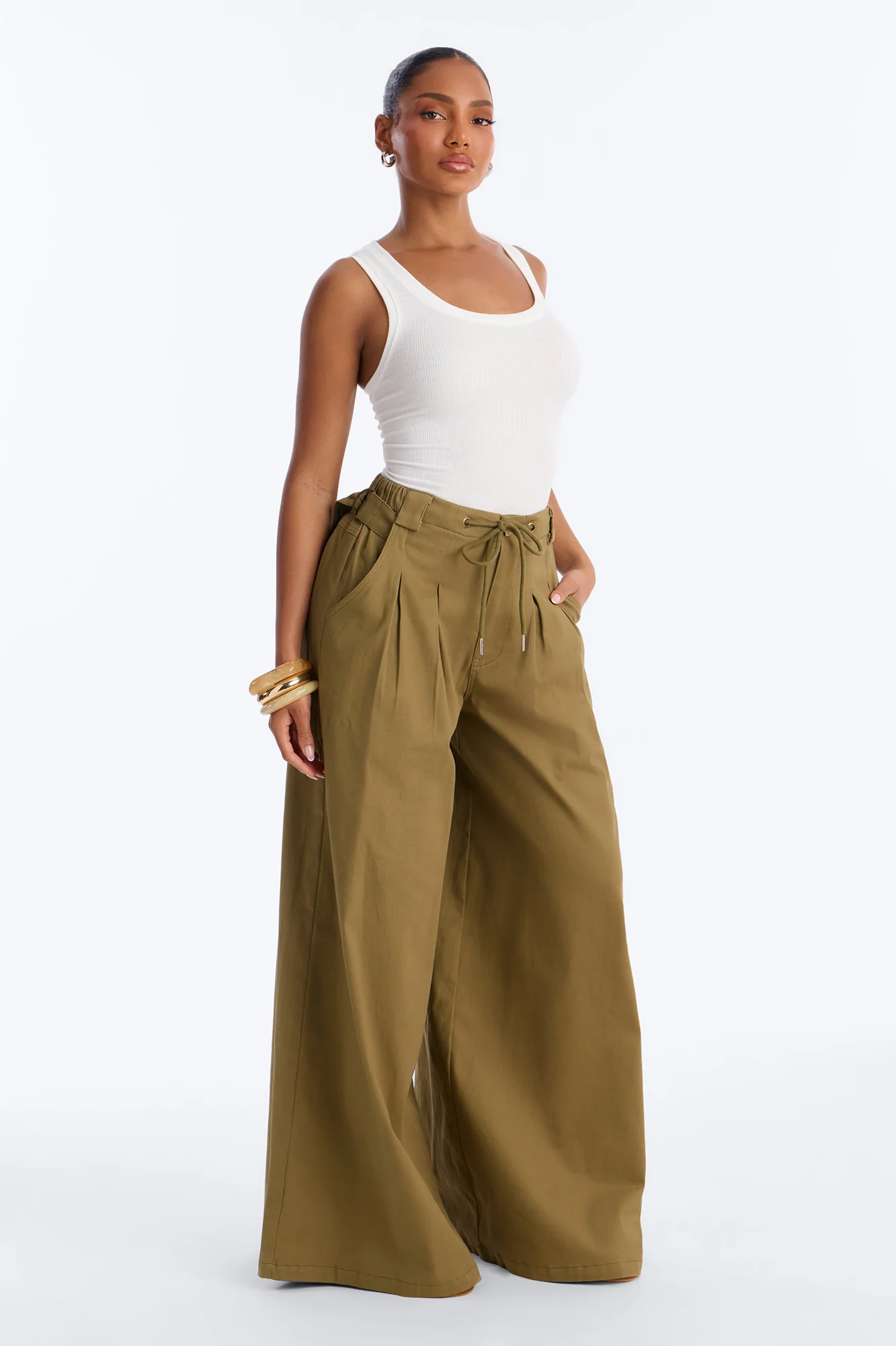 Mira High Rise Cargo Wide Leg Pant - Olive