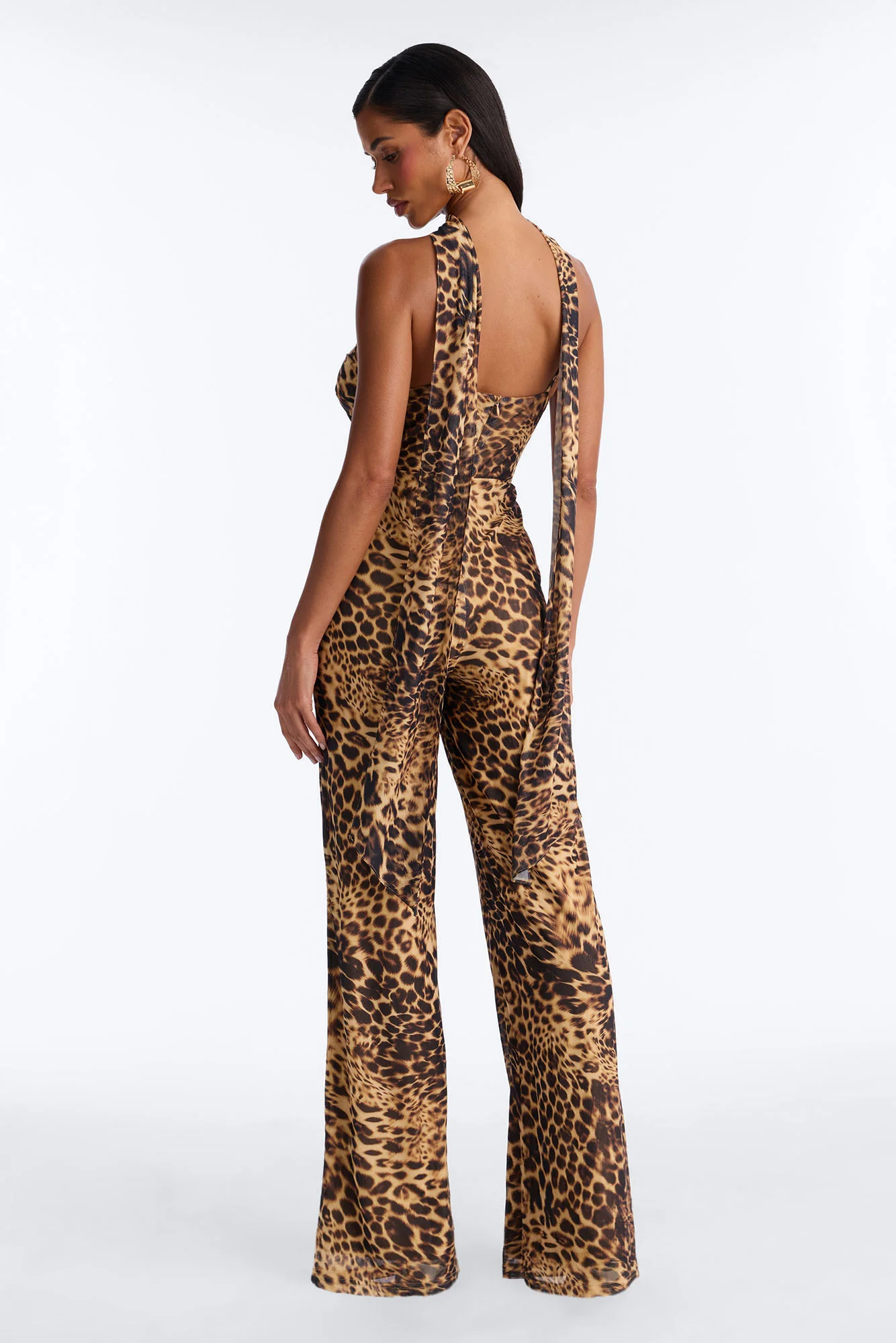 Mira Mesh Scarf Leopard Jumpsuit - Brown/combo - Image 4