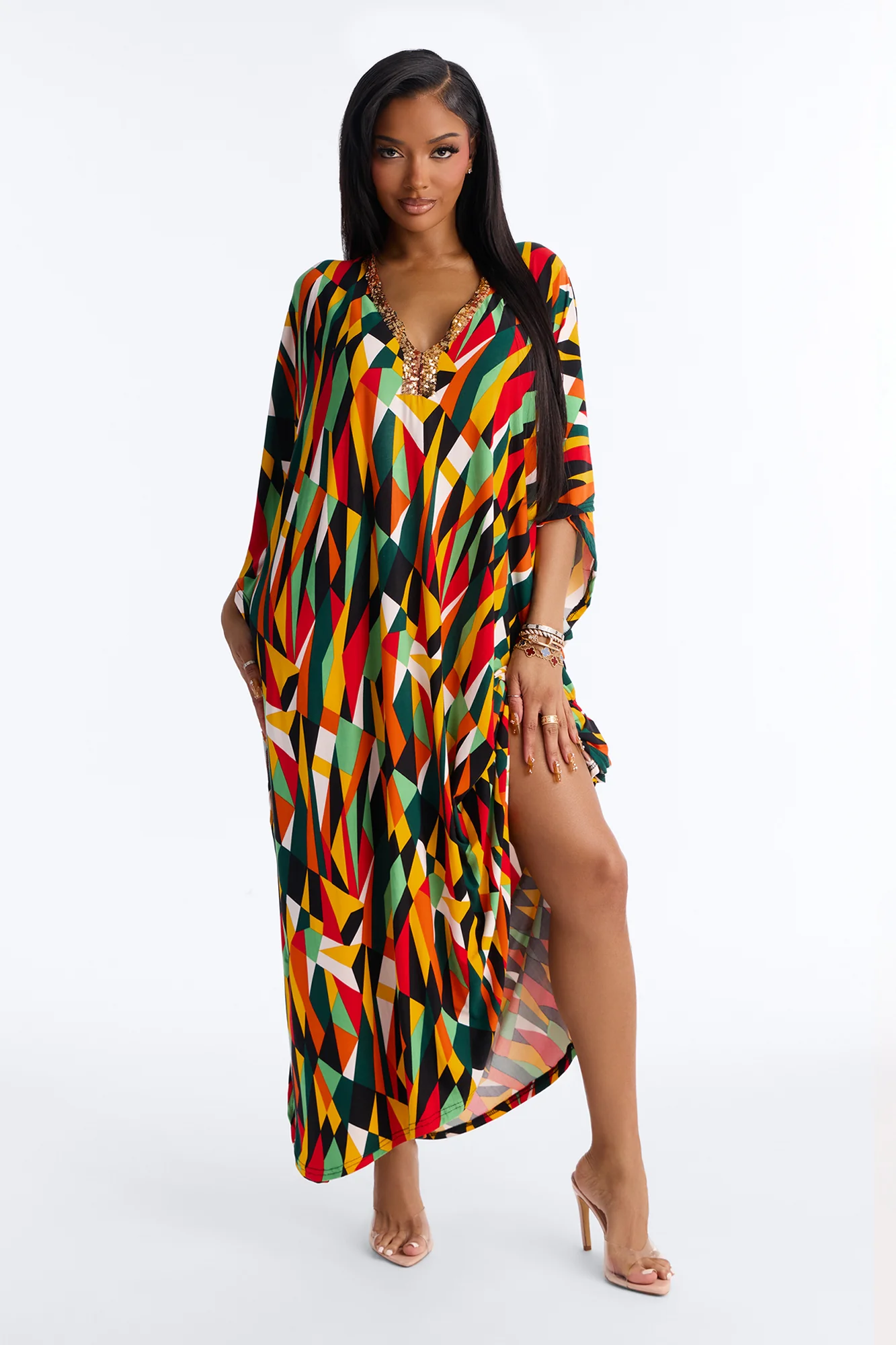 Mirage Pool Sequins Cover Up Maxi Kaftan - Multi Color