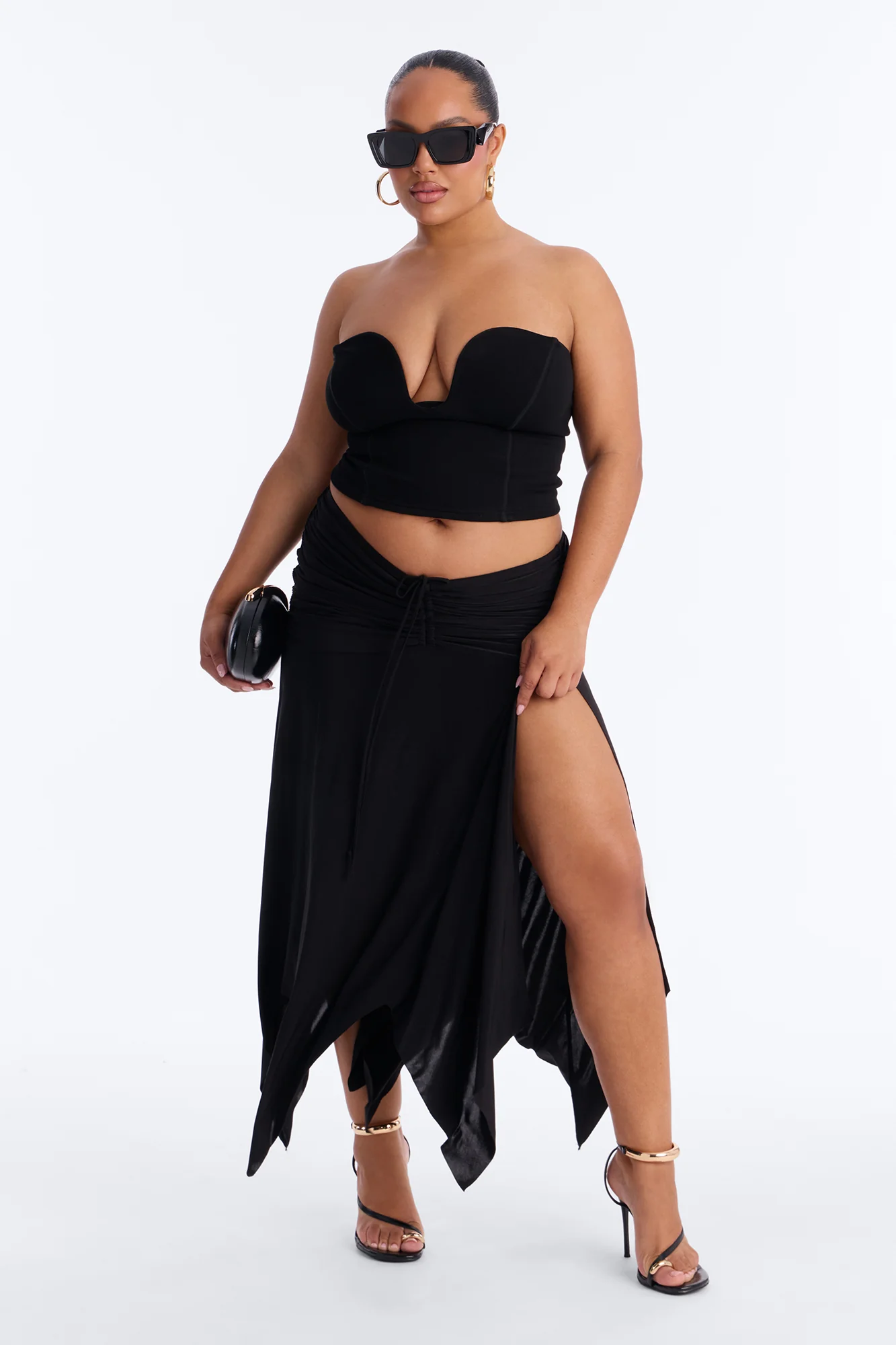 Miranda Low Rise Ruched Flowy Midi Skirt - Black - Image 5