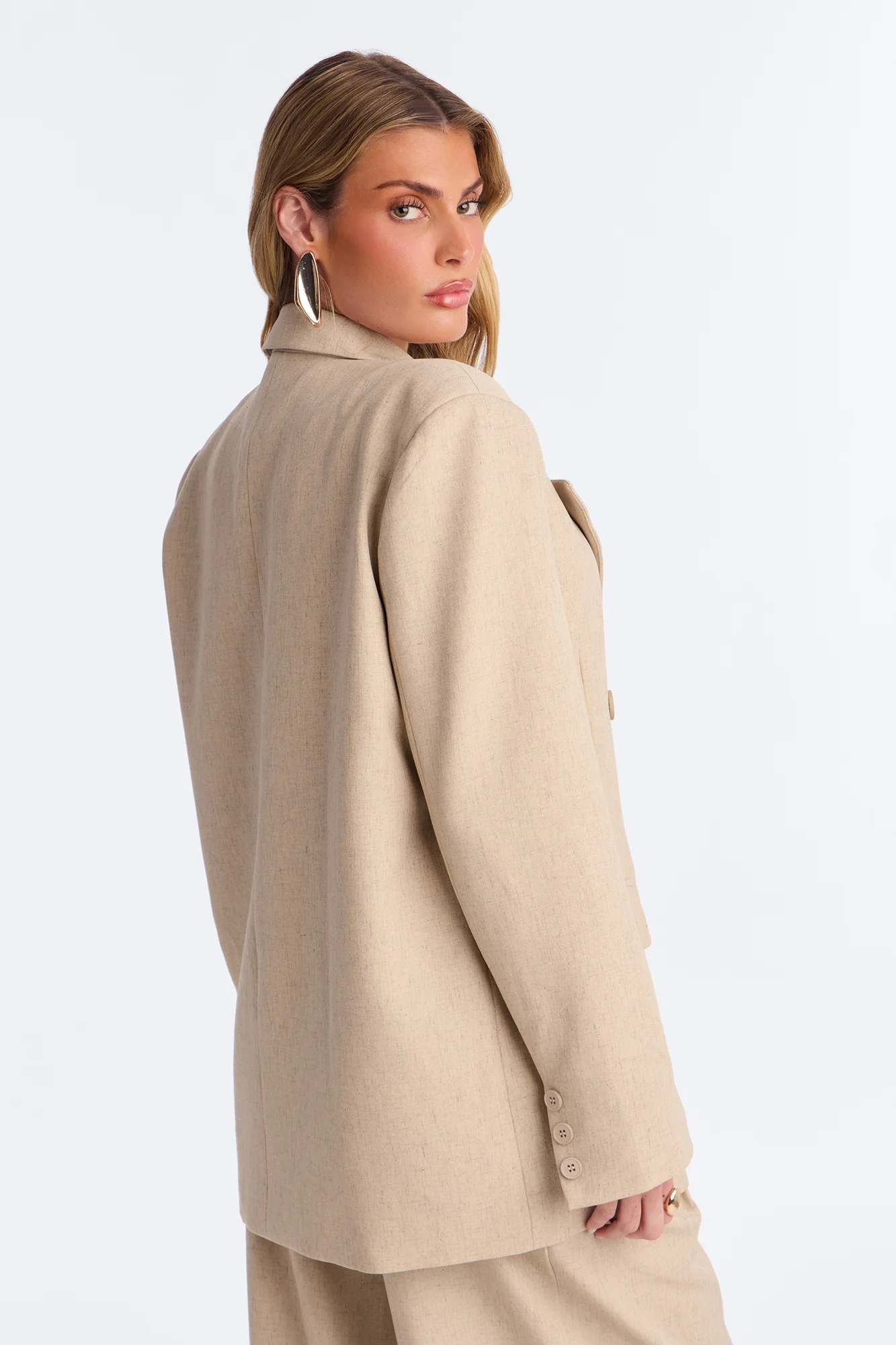 Miranda Oversized Double Breasted Blazer - Natural - Image 4