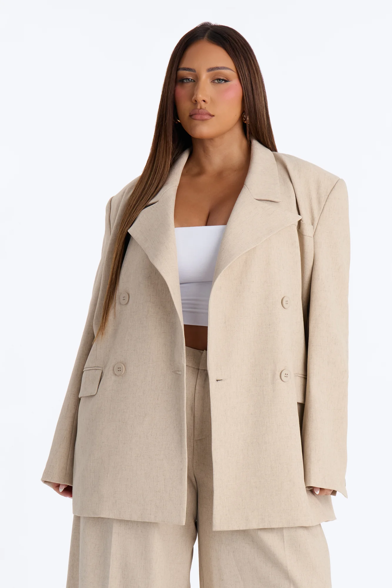 Miranda Oversized Double Breasted Blazer - Natural - Image 5