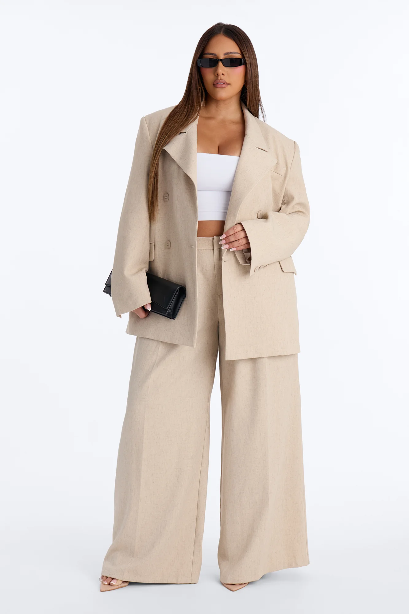 Miranda Oversized Double Breasted Blazer - Natural - Image 6