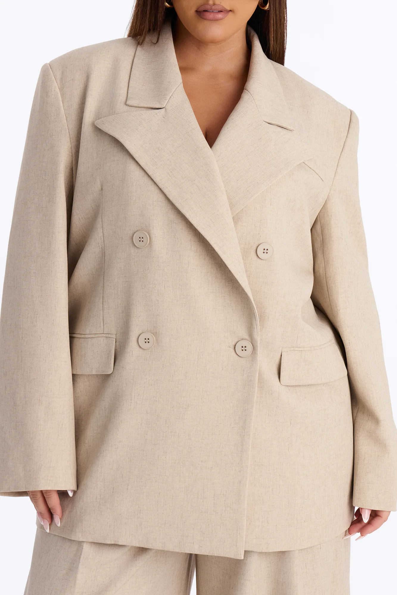 Miranda Oversized Double Breasted Blazer - Natural - Image 7