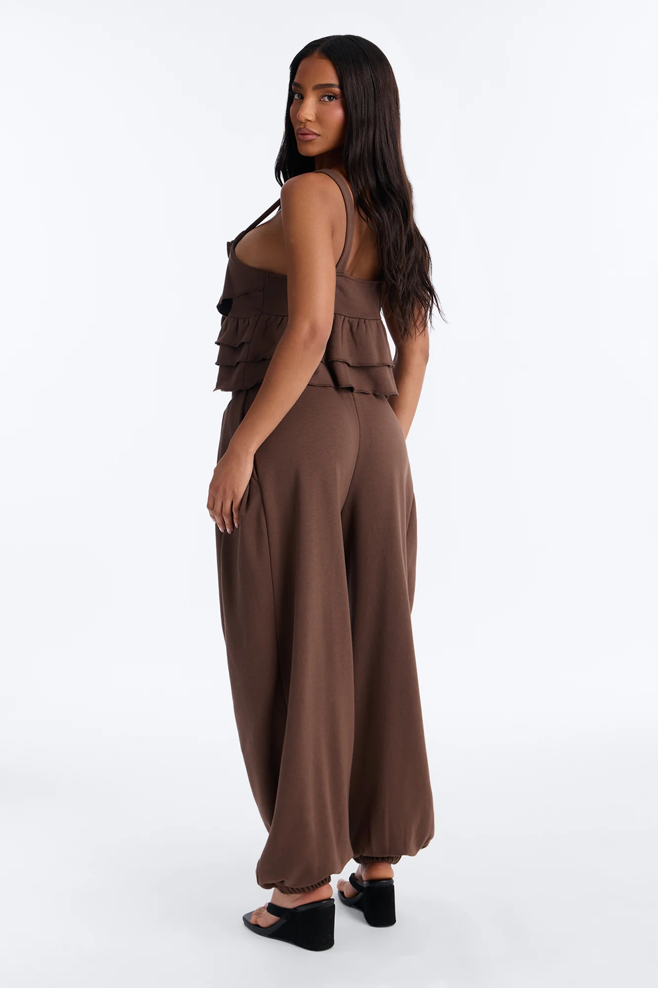 Miranda Ruffle Jogger Pant Set - Brown - Image 4