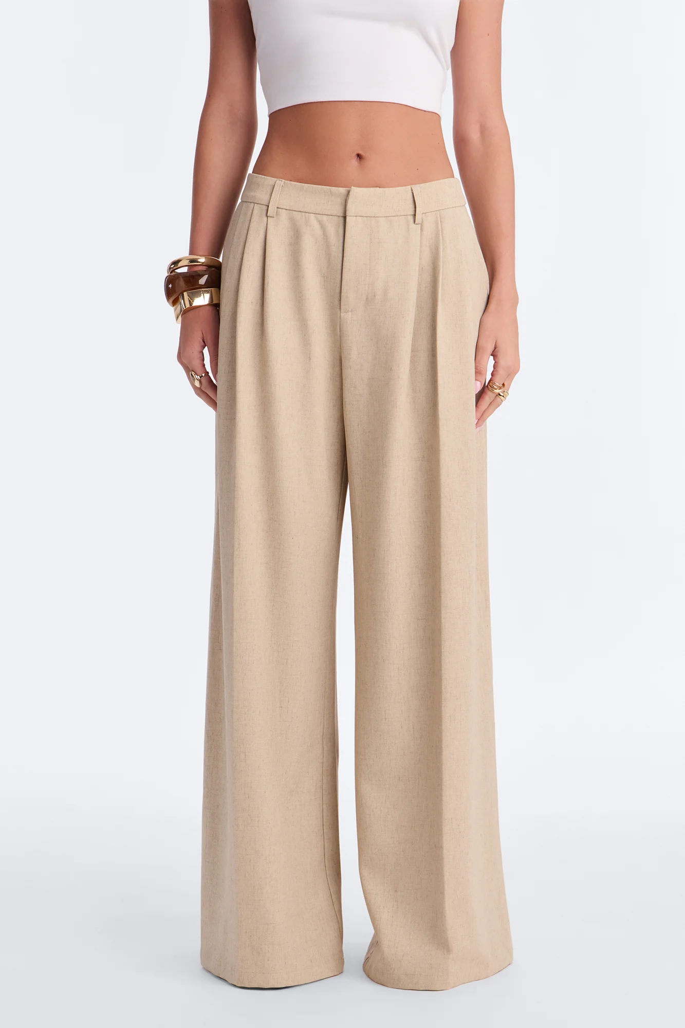 Miranda Wide Leg Pleated Trouser - Natural - Image 2