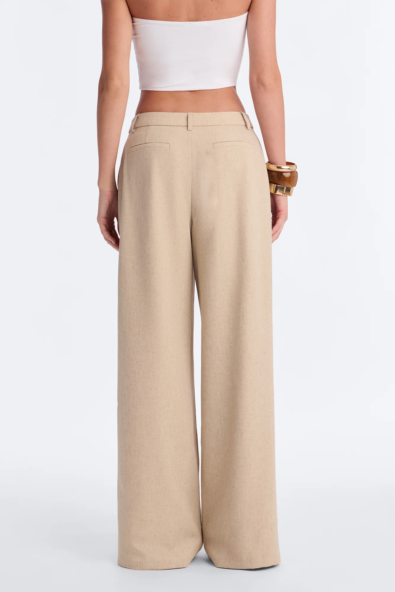 Miranda Wide Leg Pleated Trouser - Natural - Image 4