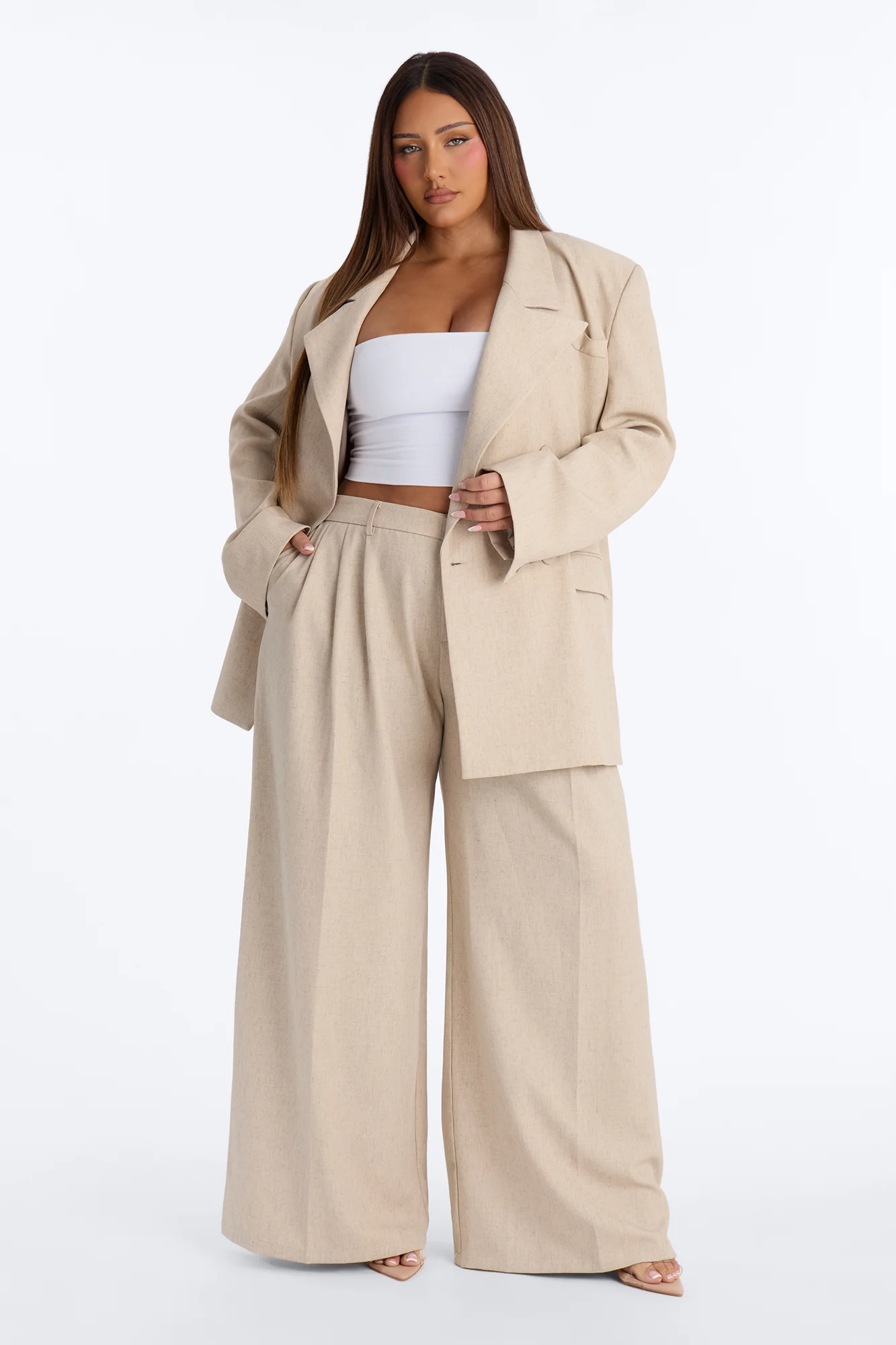 Miranda Wide Leg Pleated Trouser - Natural - Image 5