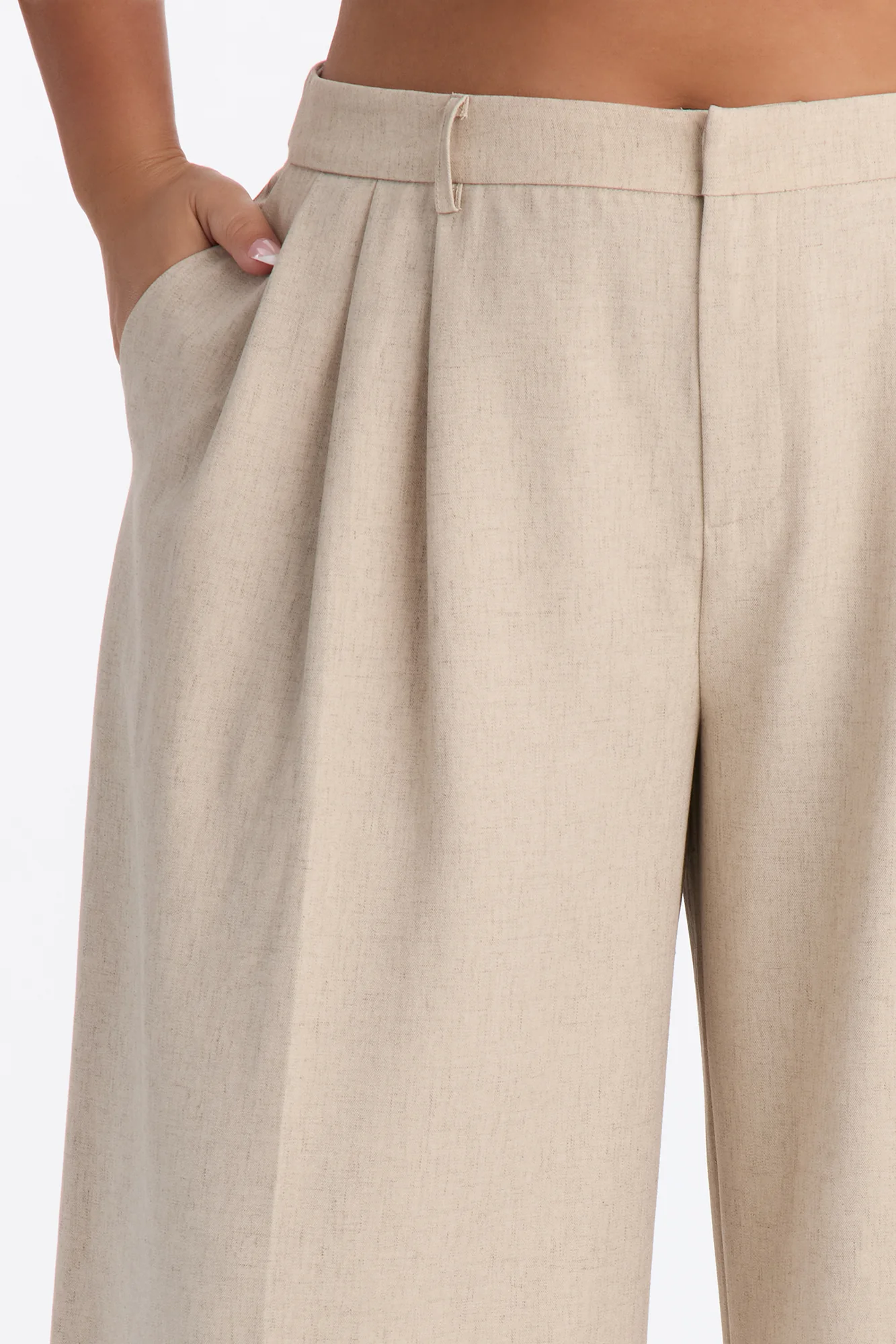 Miranda Wide Leg Pleated Trouser - Natural - Image 7