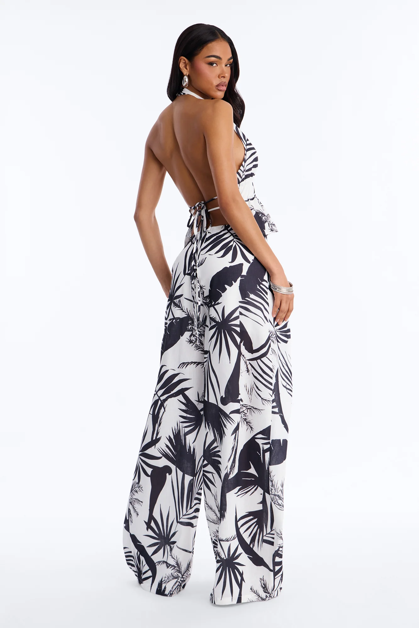 Miriam Halter Wrap Pant Set - White/Black - Image 4