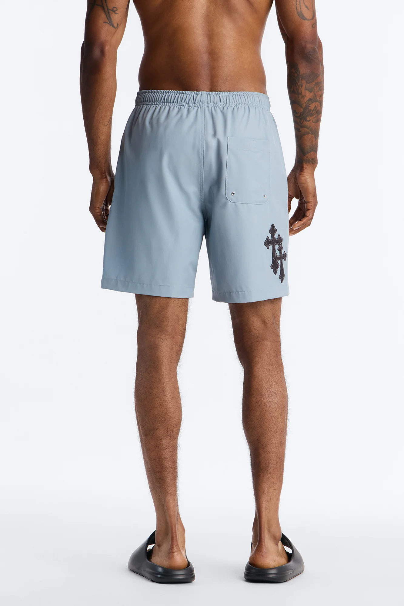 Mirrored Faith Applique Swim Trunk 7″ - Grey - Image 4