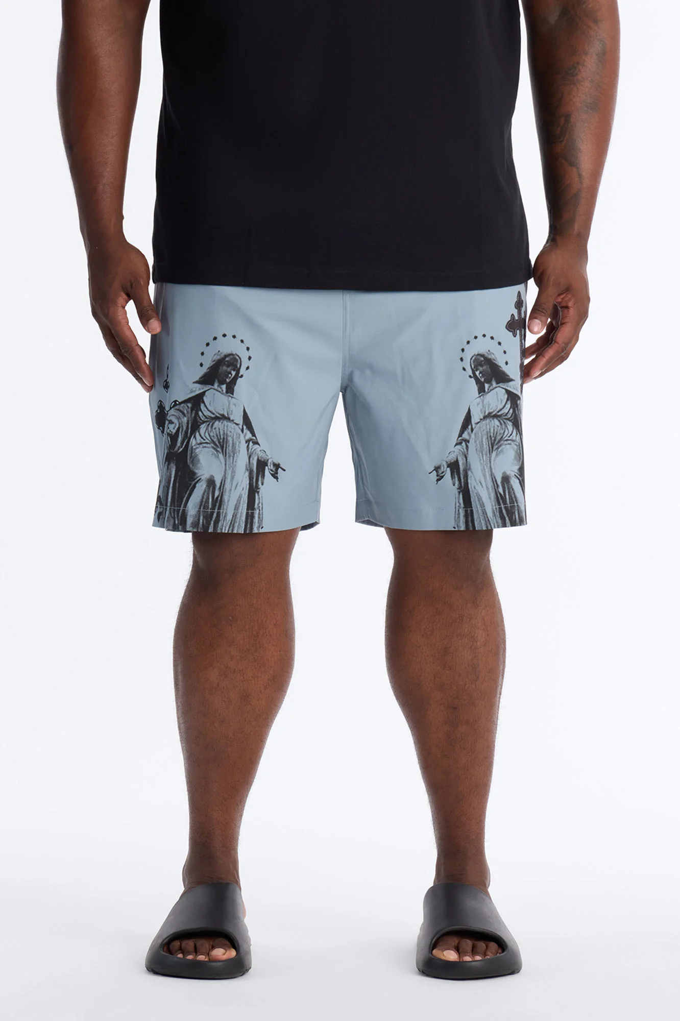 Mirrored Faith Applique Swim Trunk 7″ - Grey - Image 5