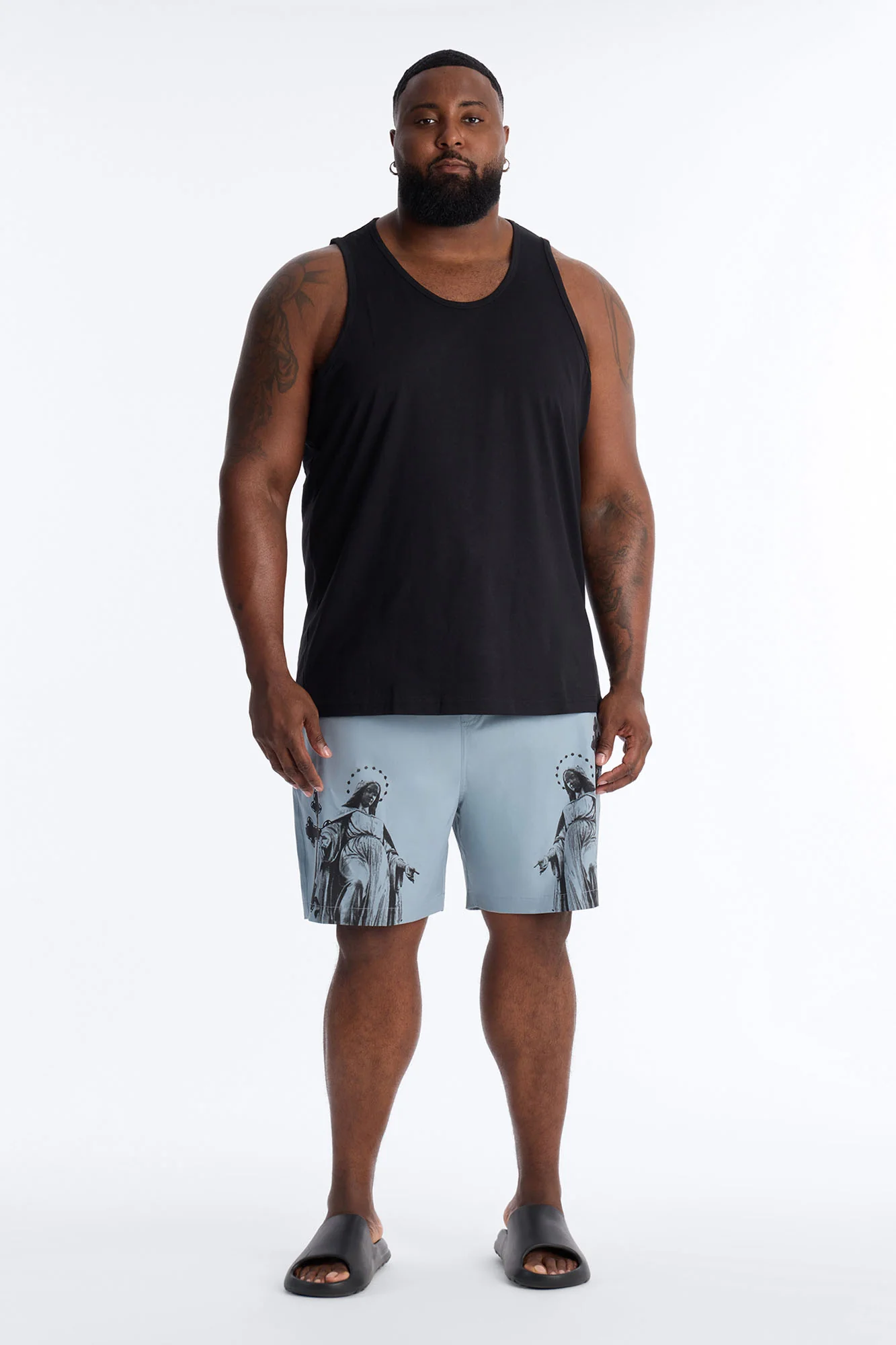Mirrored Faith Applique Swim Trunk 7″ - Grey - Image 6