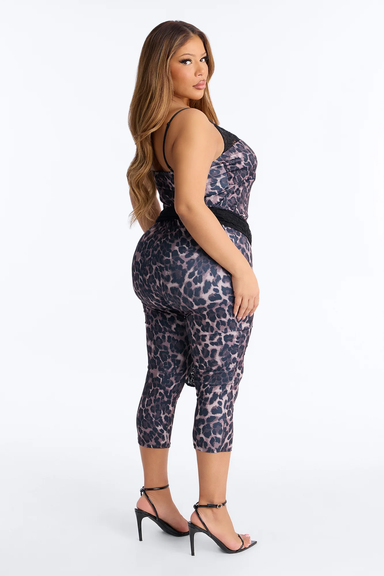 Mischa Leopard Lace Trim Capri Jumpsuit - Leopard - Image 8