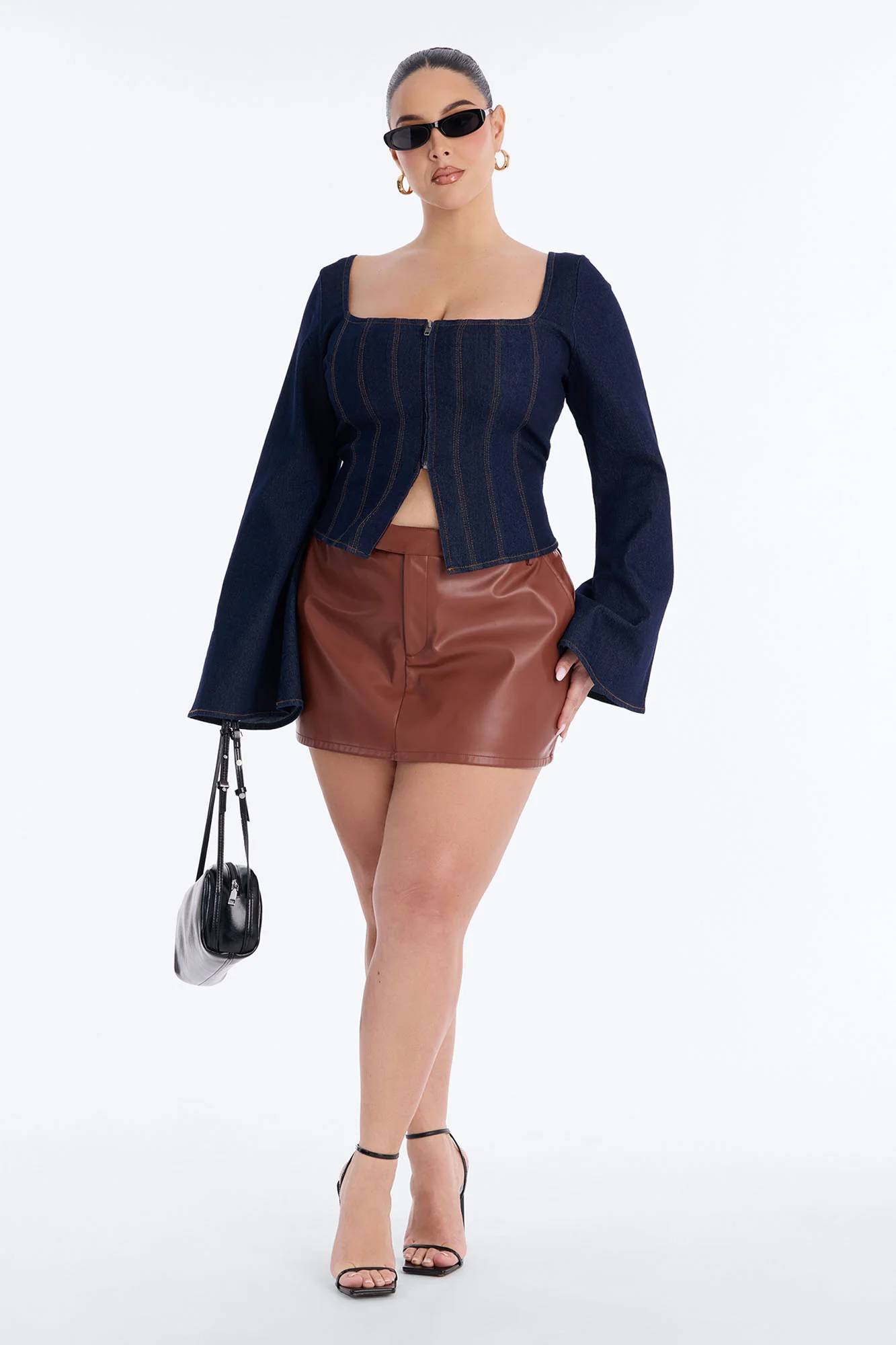 Miss Professional Front Zip Denim Top - Dark Wash - Image 6