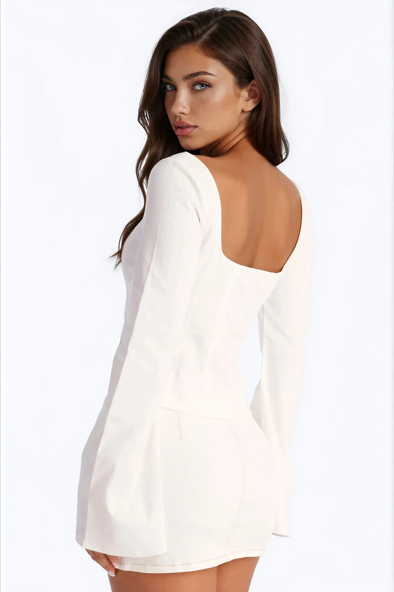 Miss Professional Front Zip Denim Top - White - Image 3