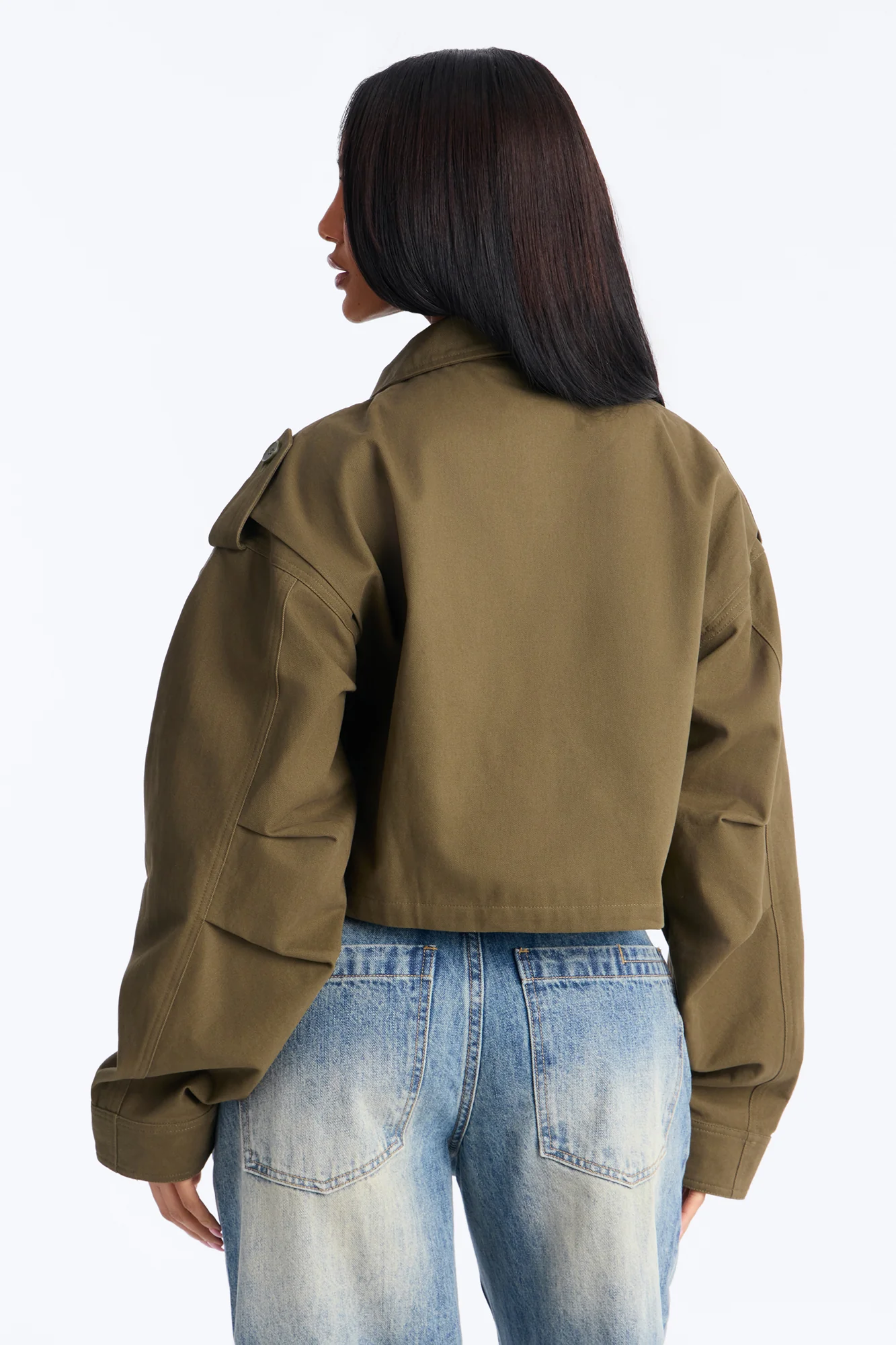 Mission Accomplished Cropped Funnel Neck Utility Jacket - Olive - Image 3