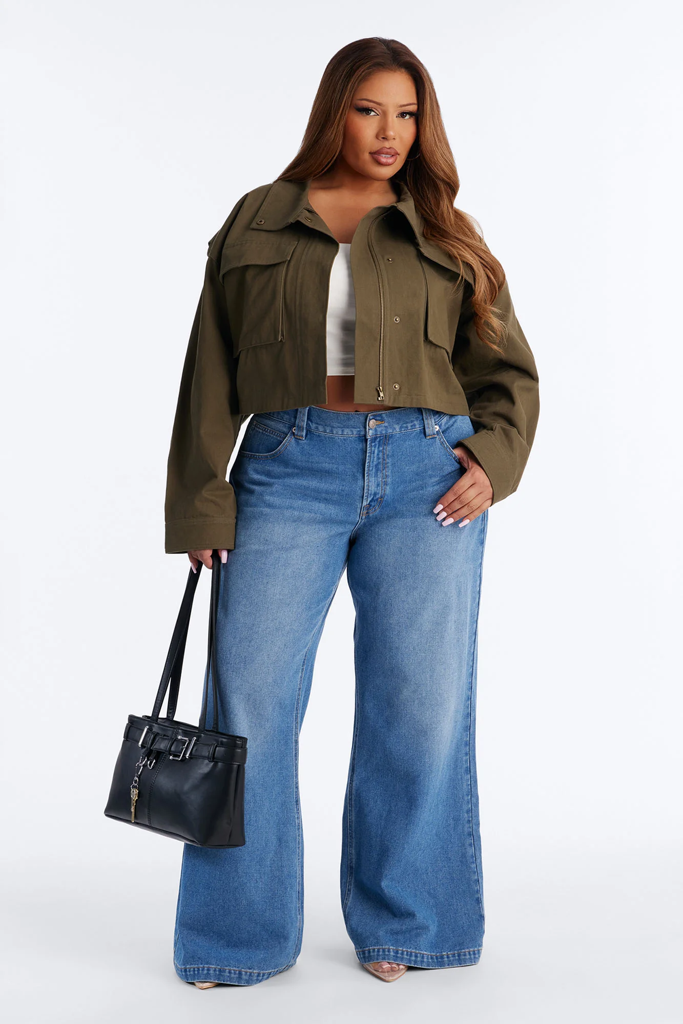 Mission Accomplished Cropped Funnel Neck Utility Jacket - Olive - Image 5