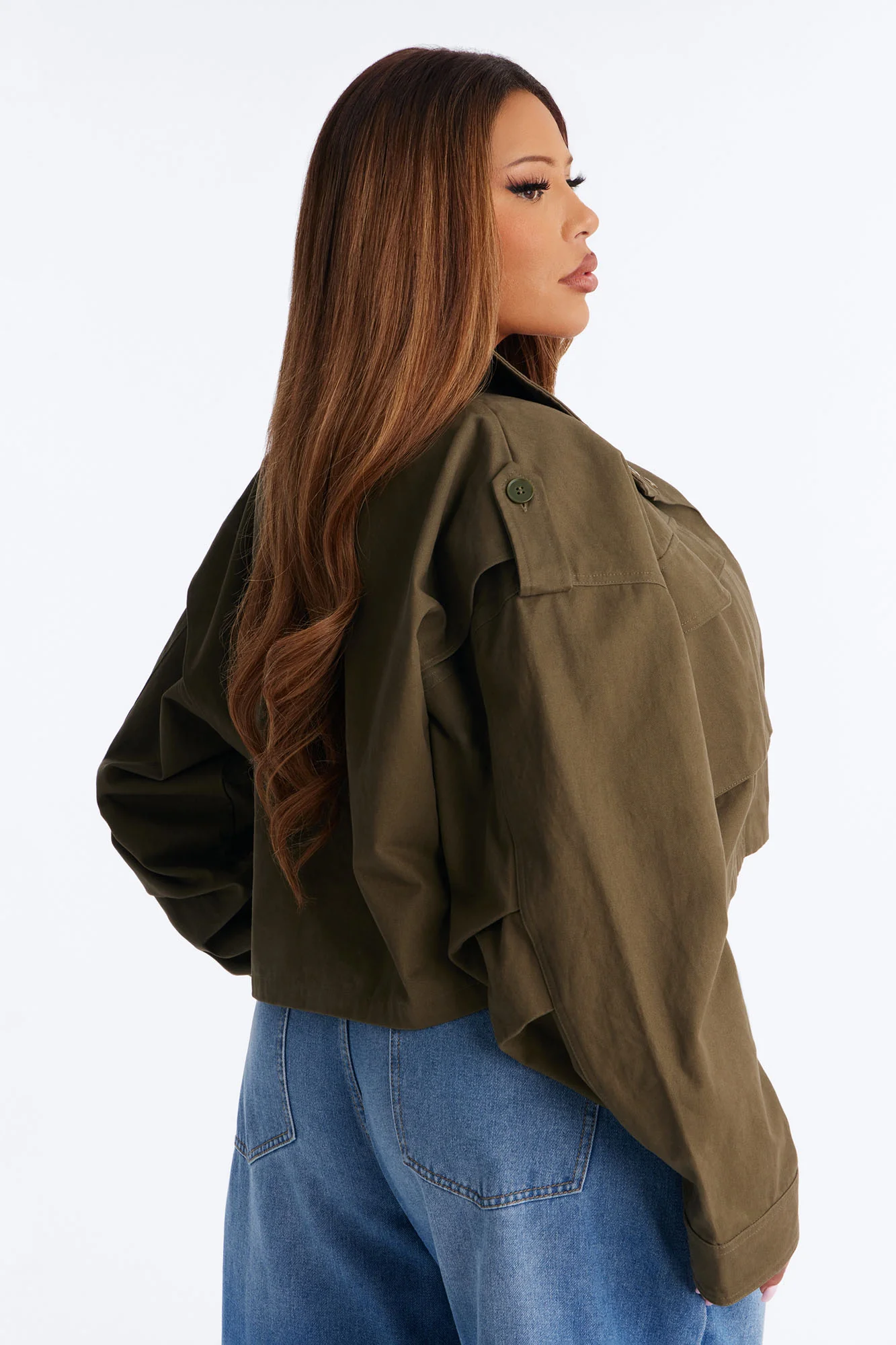 Mission Accomplished Cropped Funnel Neck Utility Jacket - Olive - Image 7