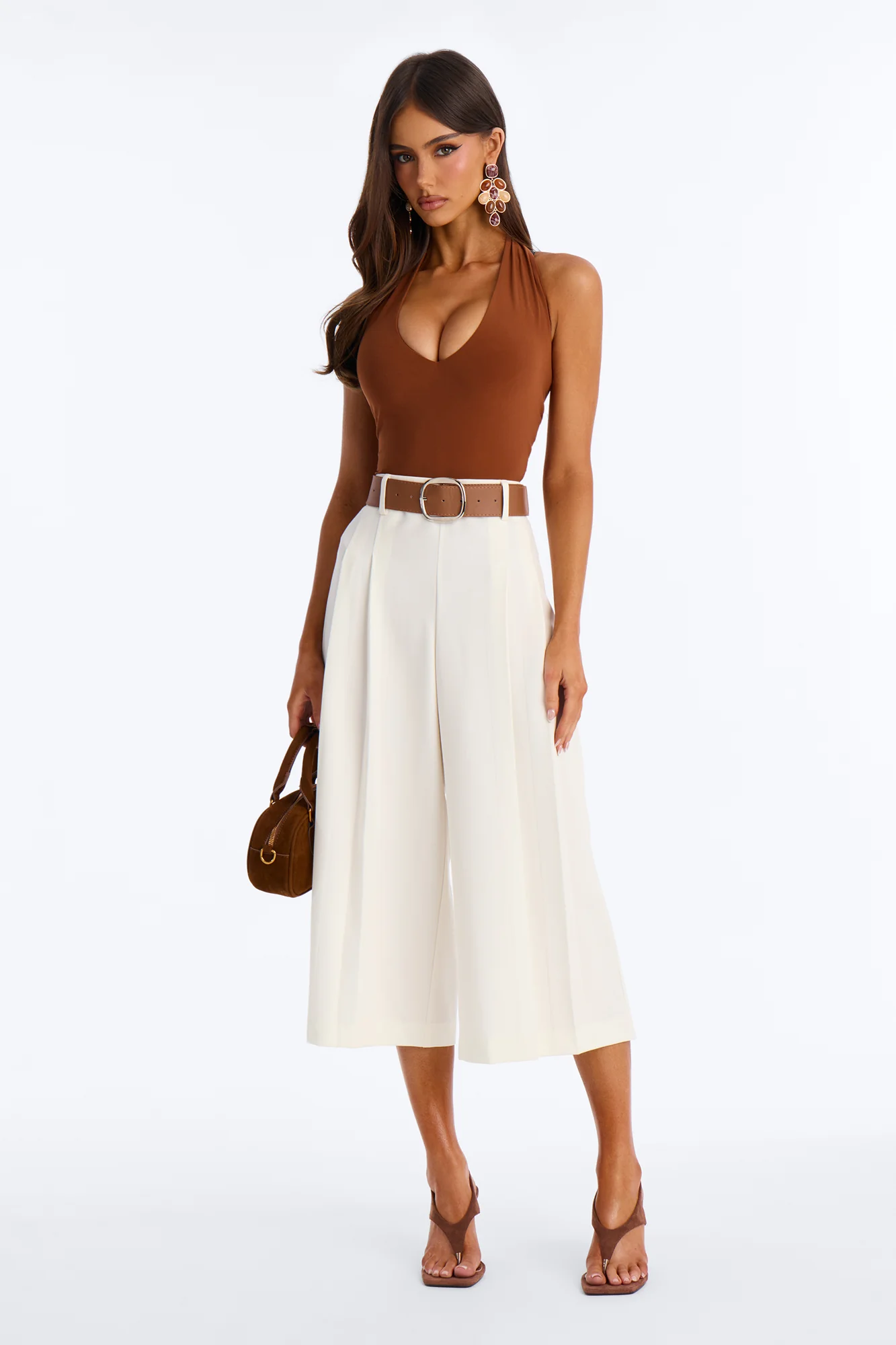 Misty High Rise Belted Culotte Trouser Pant - White