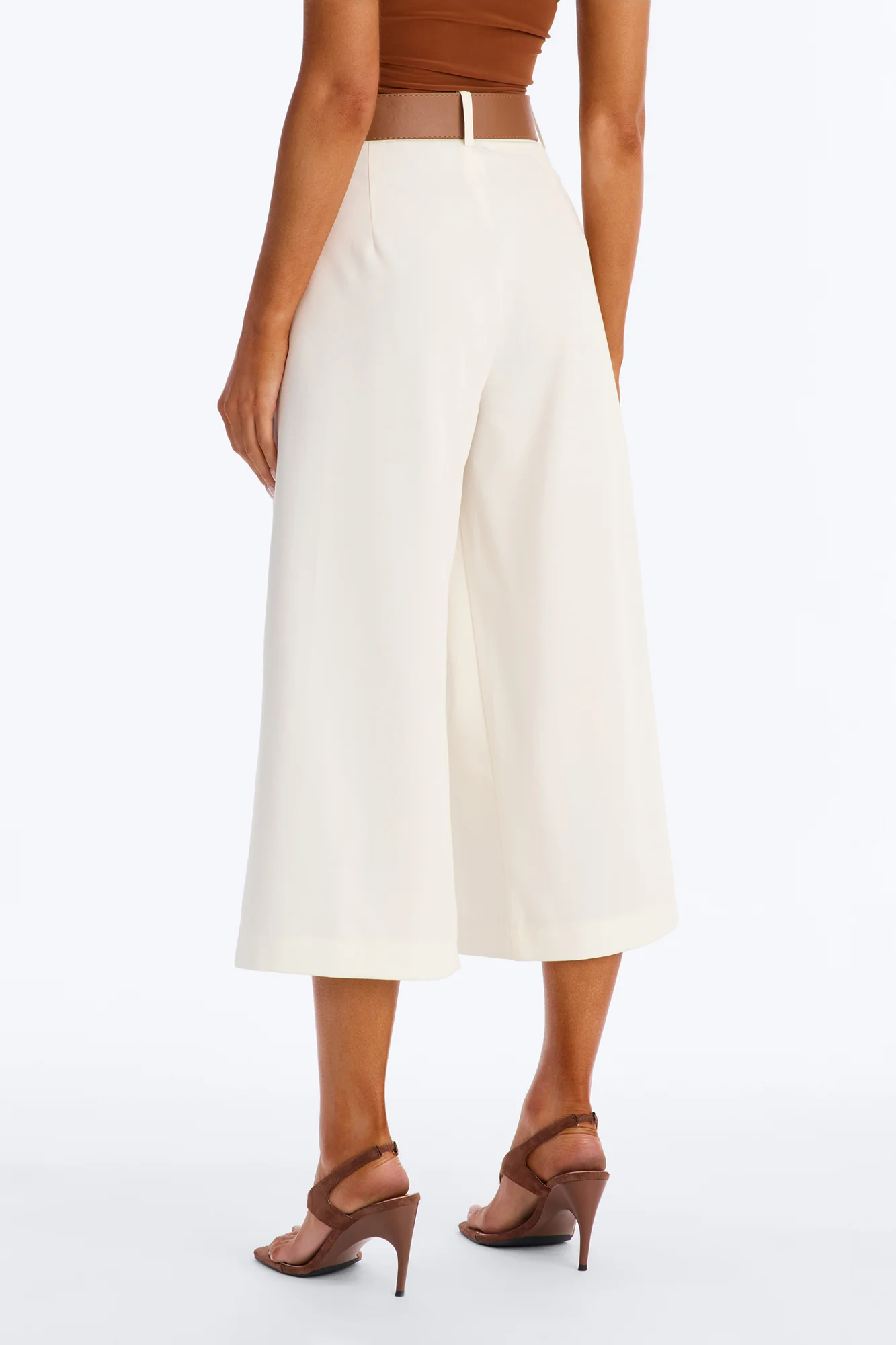 Misty High Rise Belted Culotte Trouser Pant - White - Image 4
