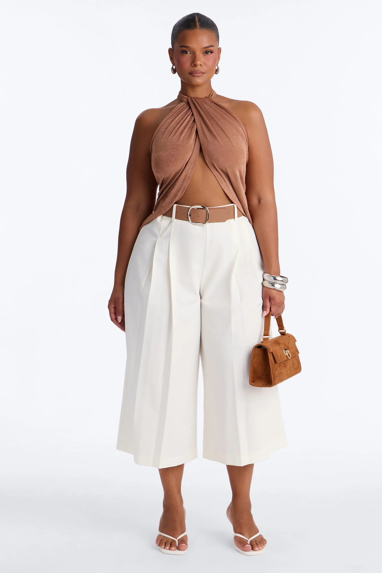 Misty High Rise Belted Culotte Trouser Pant - White - Image 5