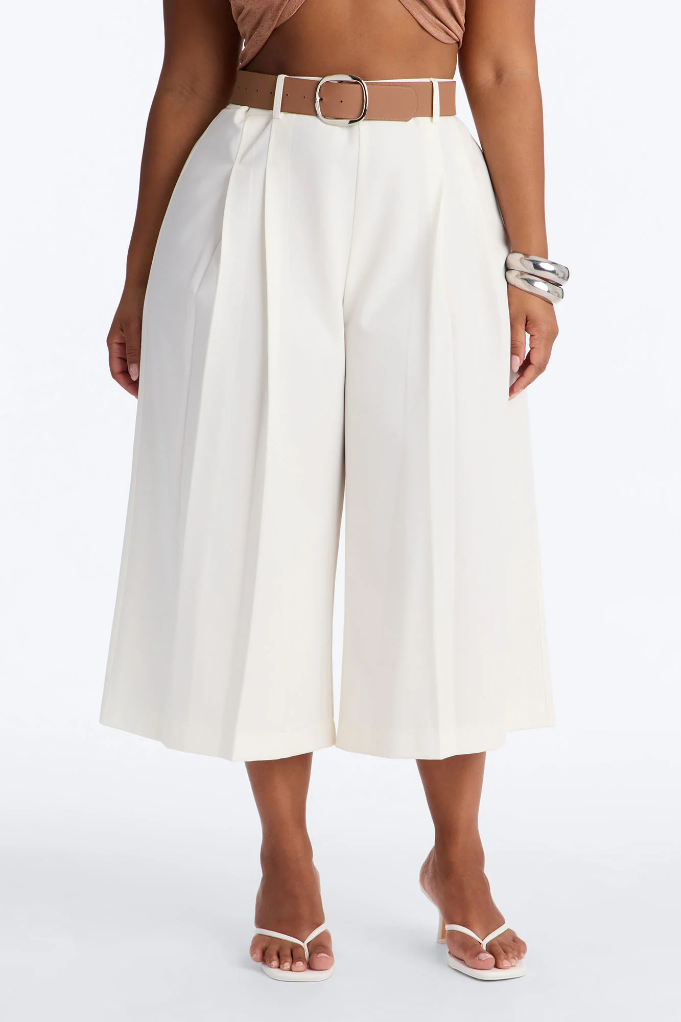 Misty High Rise Belted Culotte Trouser Pant - White - Image 6