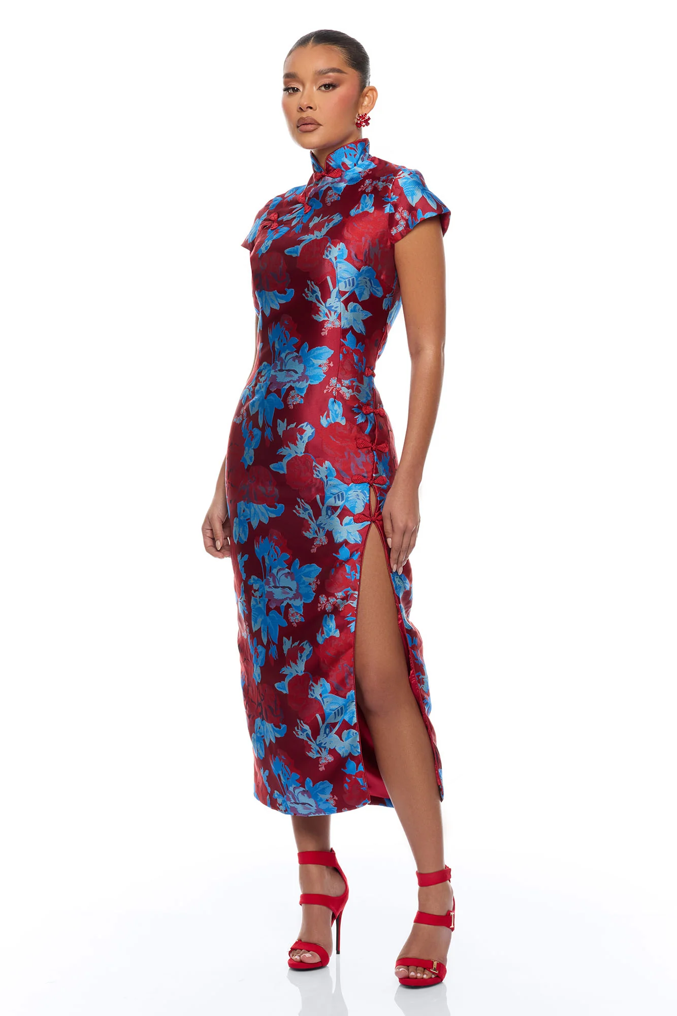 Modern Bloom Jacquard Maxi Dress - Red/combo